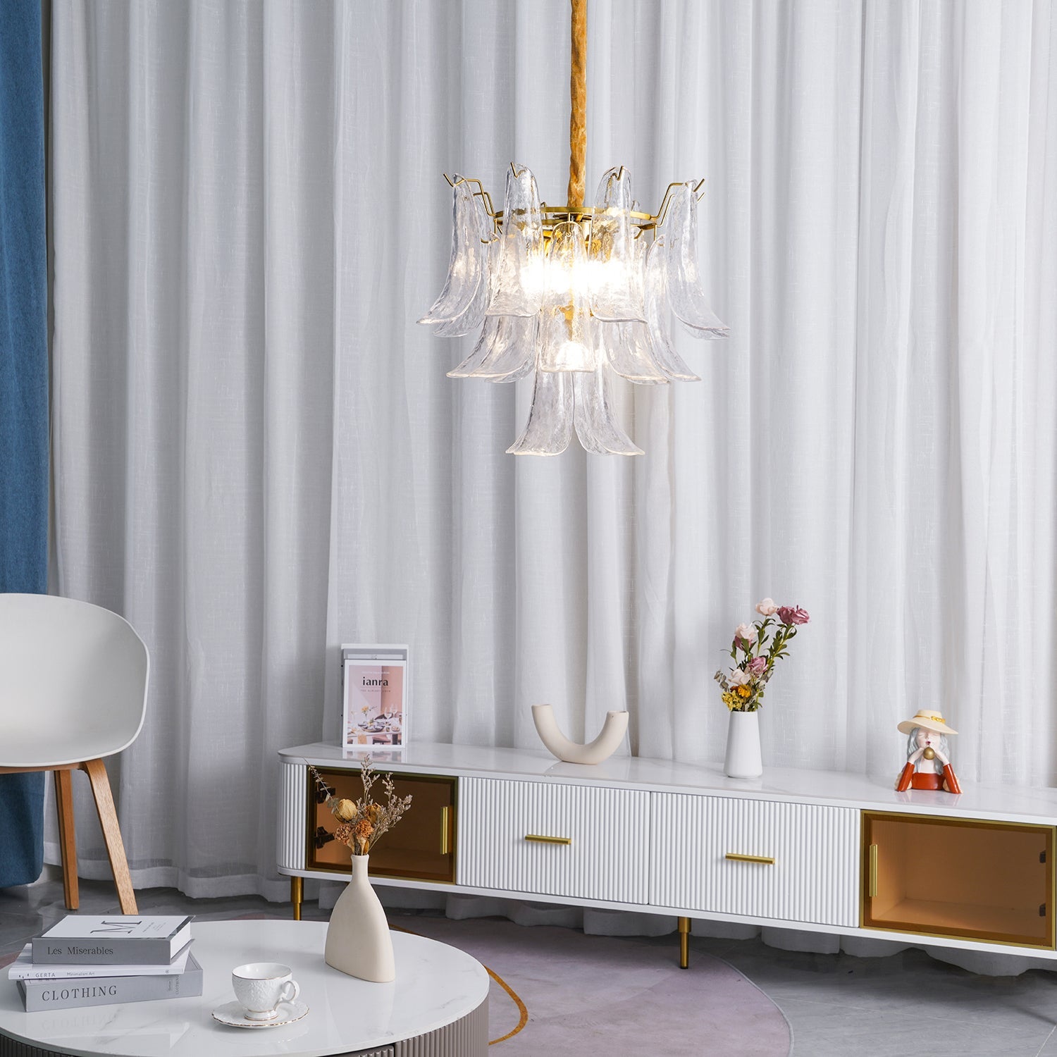 Chandelier Glass Murano 19.6 in Indoor Ceiling Light White Amber Clear Decorative Fixture | Thomler