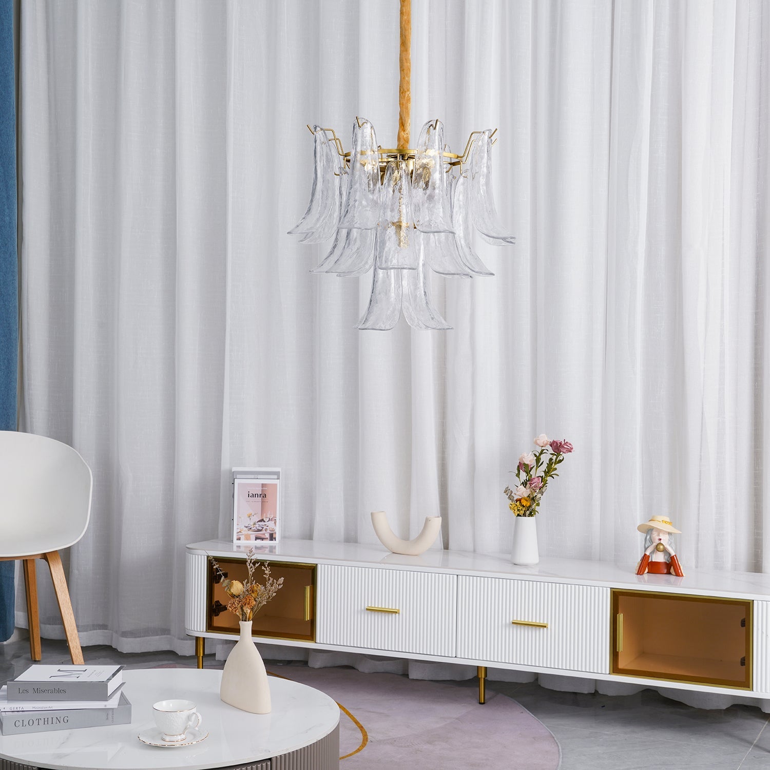 Chandelier Glass Murano 19.6 in Indoor Ceiling Light White Amber Clear Decorative Fixture | Thomler