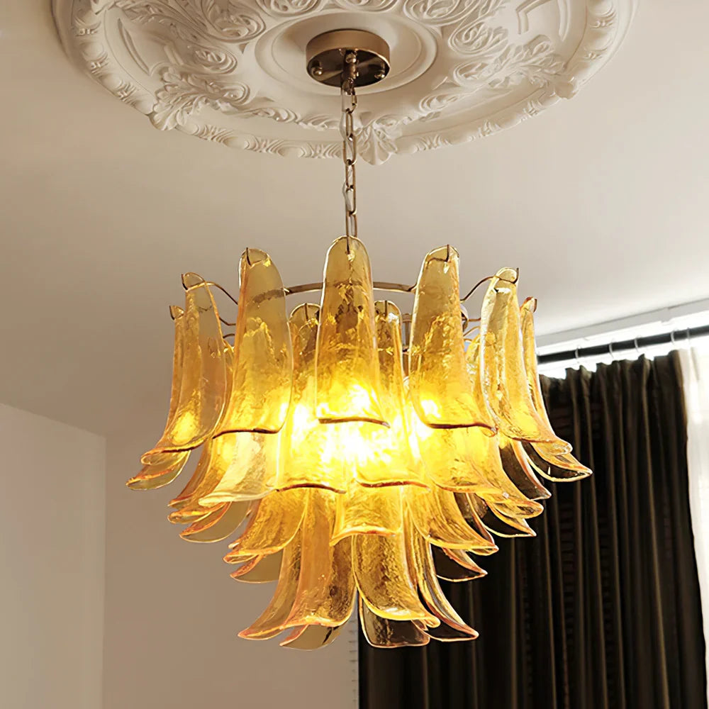 Chandelier Glass Murano 19.6 in Indoor Ceiling Light White Amber Clear Decorative Fixture | Thomler