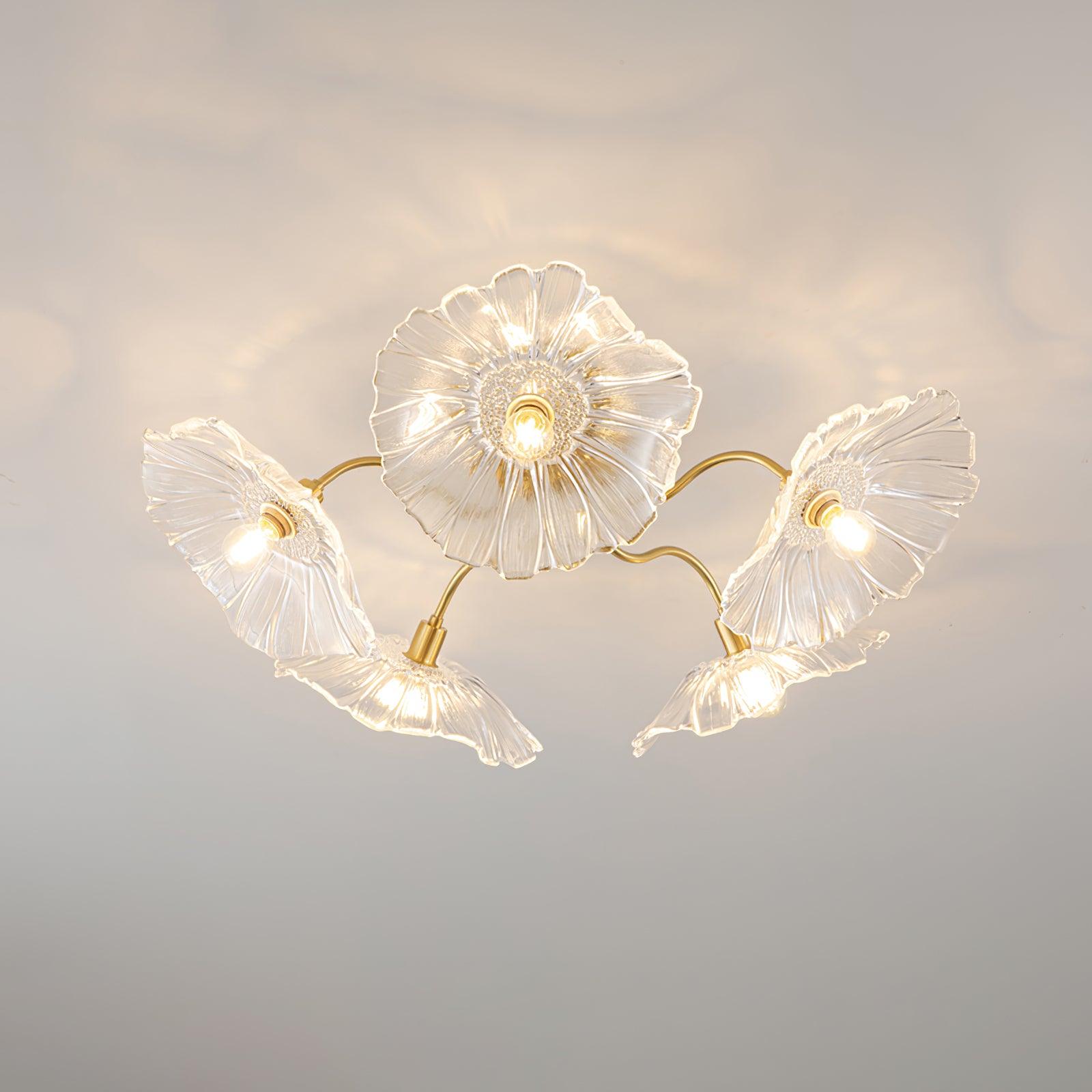 Ceiling Light Murano Glass 27.5 in Frosted Floral Pattern 3-6 Heads Living Room Bedroom Modern Lighting | Thomler