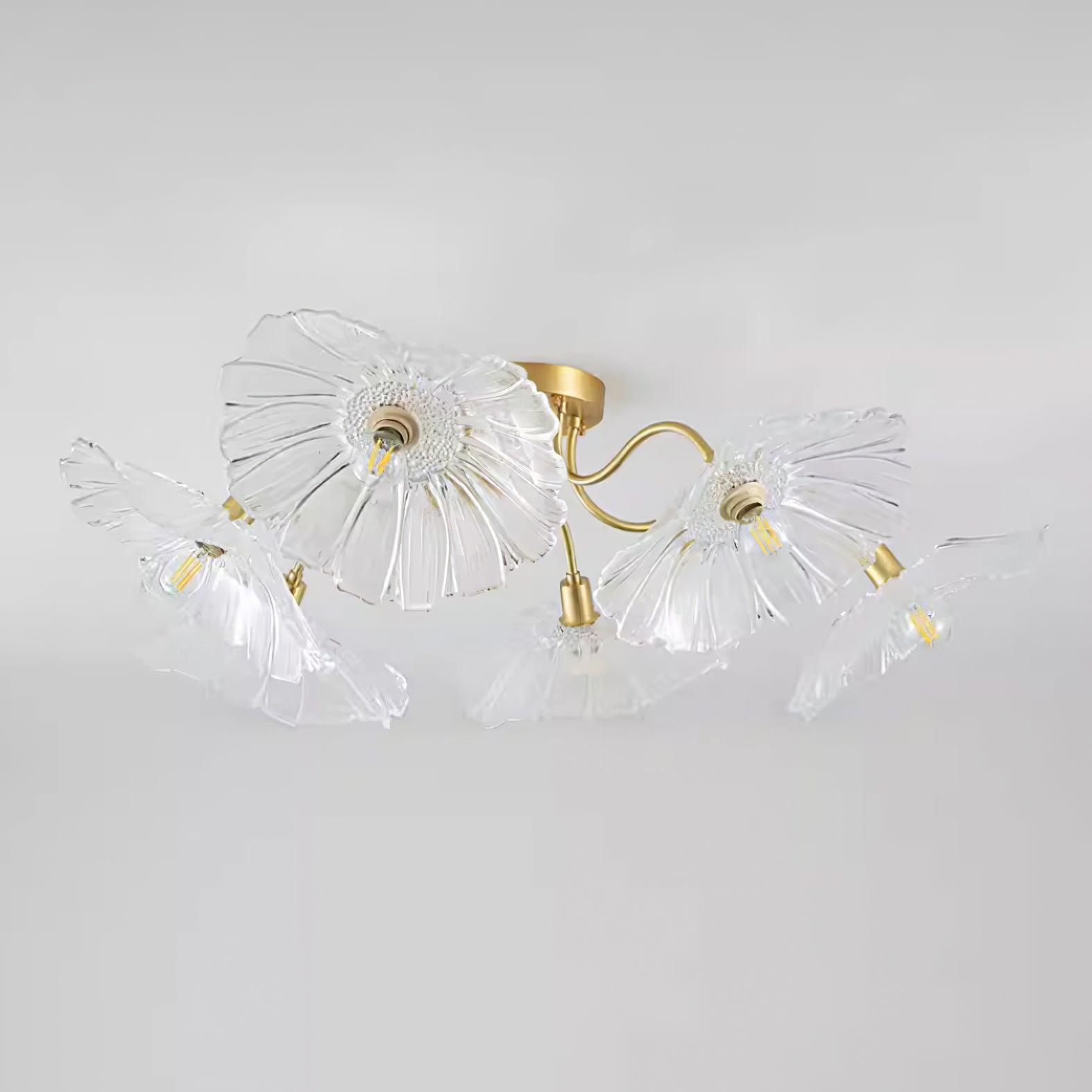 Ceiling Light Murano Glass 27.5 in Frosted Floral Pattern 3-6 Heads Living Room Bedroom Modern Lighting | Thomler