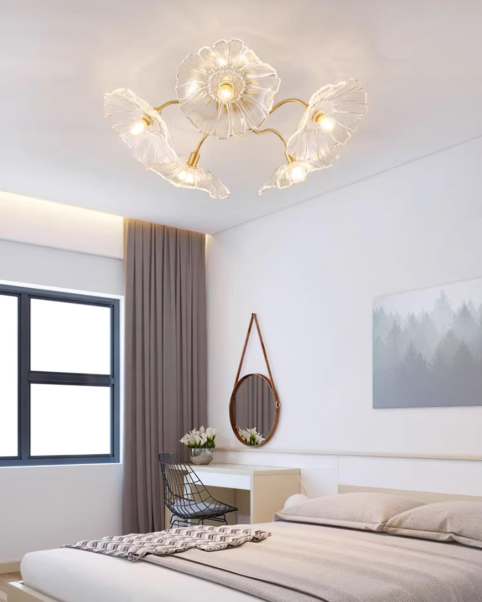 Ceiling Light Murano Glass 27.5 in Frosted Floral Pattern 3-6 Heads Living Room Bedroom Modern Lighting | Thomler