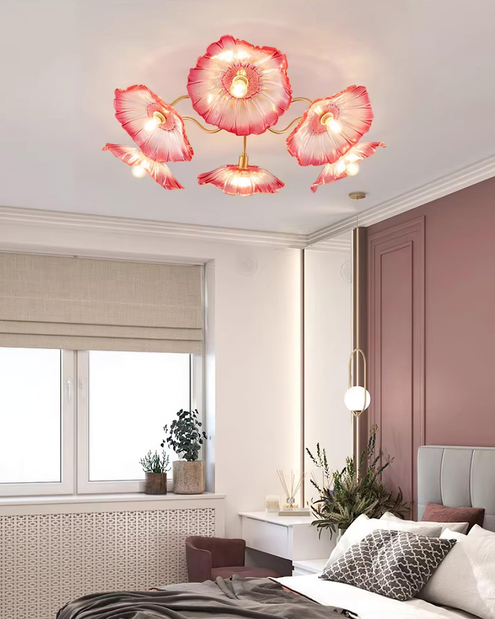 Ceiling Light Murano Glass 27.5 in Frosted Floral Pattern 3-6 Heads Living Room Bedroom Modern Lighting | Thomler