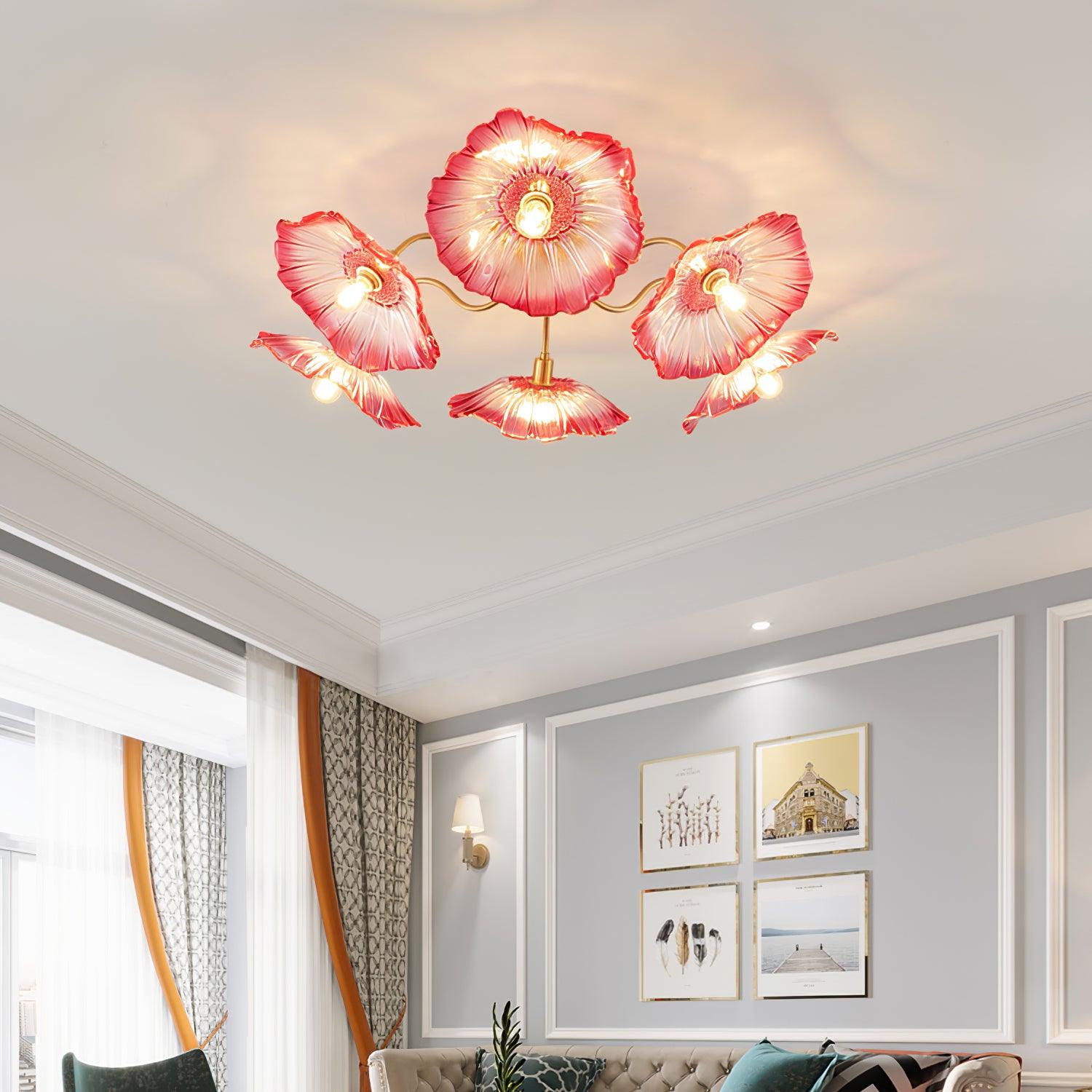 Ceiling Light Murano Glass 27.5 in Frosted Floral Pattern 3-6 Heads Living Room Bedroom Modern Lighting | Thomler