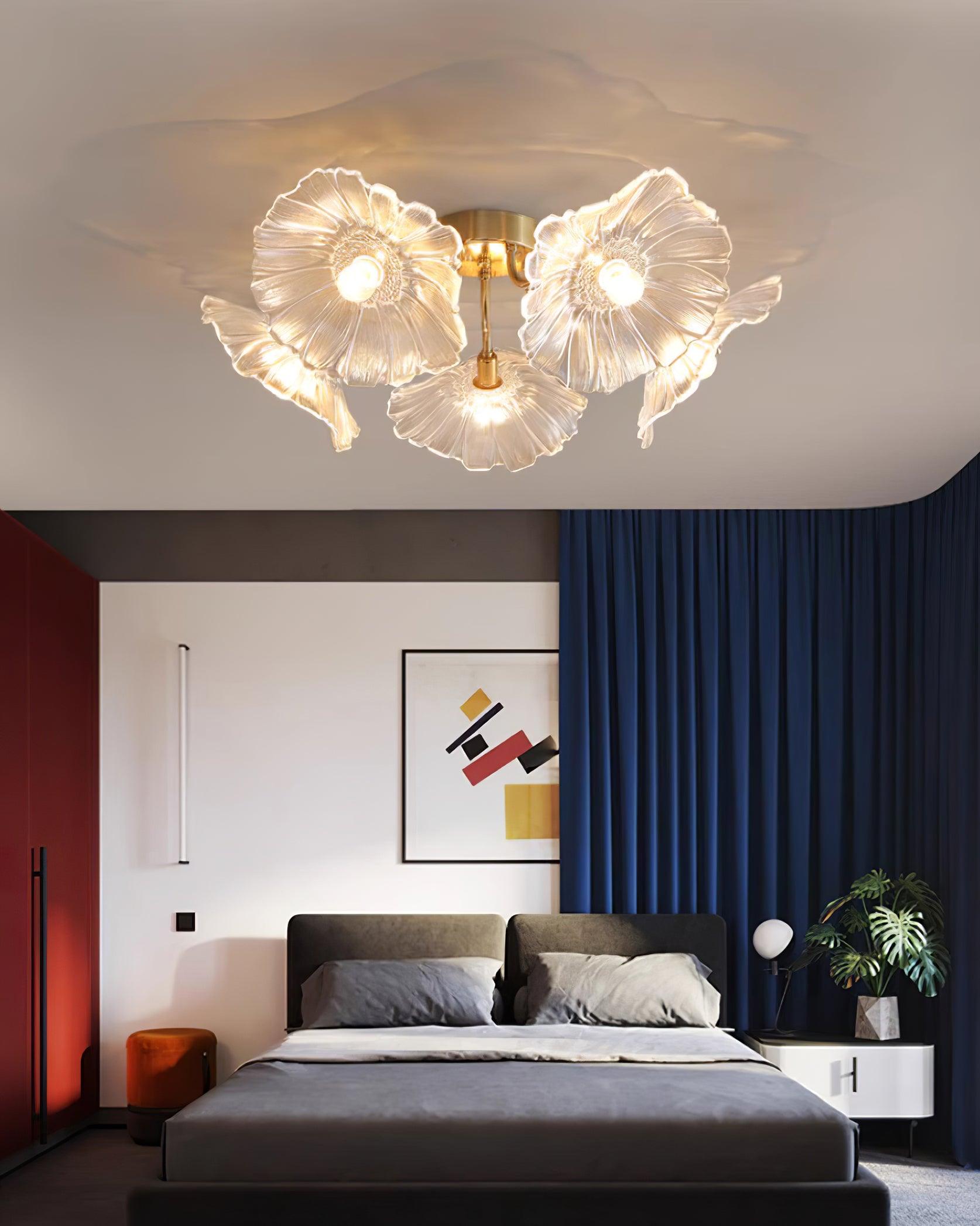 Ceiling Light Murano Glass 27.5 in Frosted Floral Pattern 3-6 Heads Living Room Bedroom Modern Lighting | Thomler