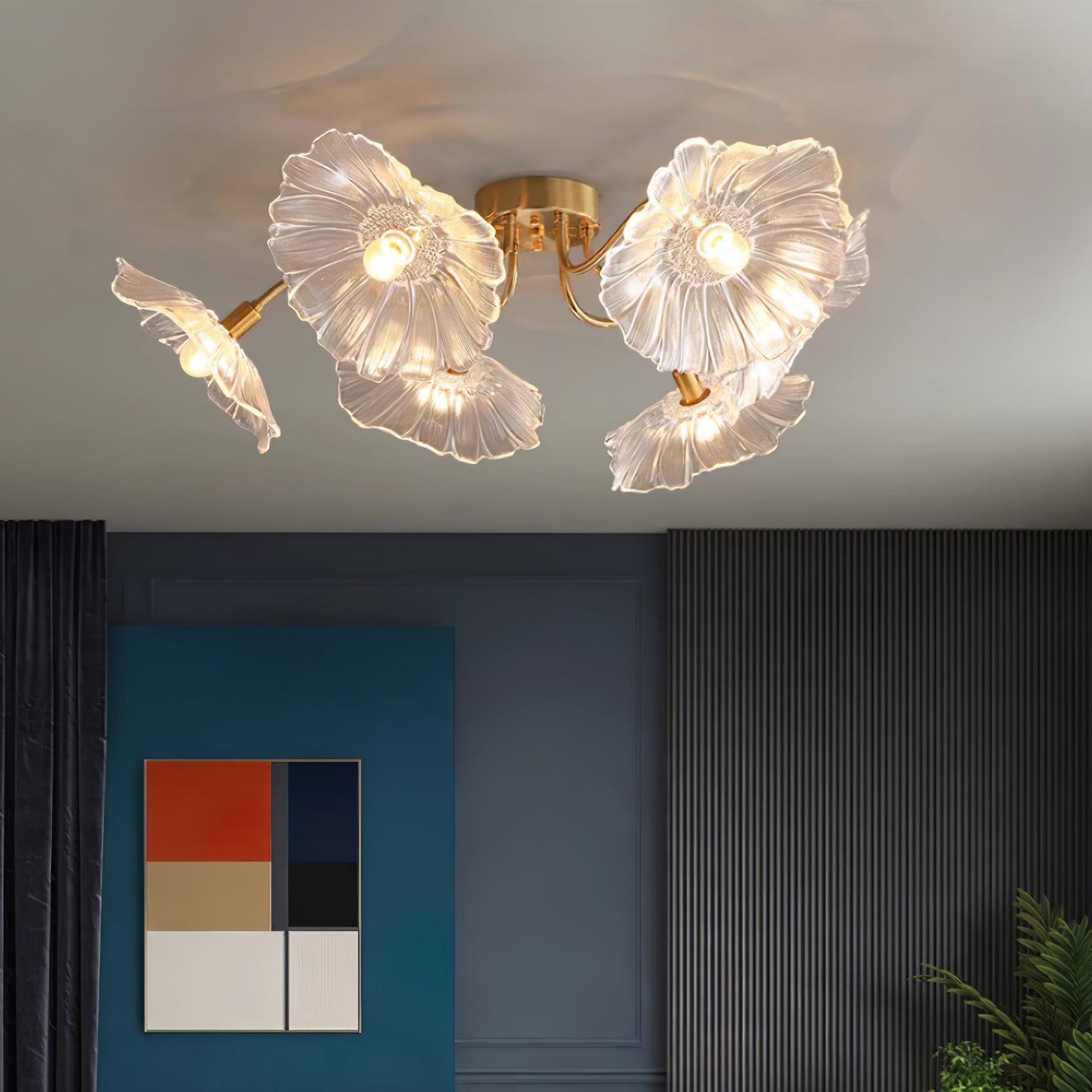 Ceiling Light Murano Glass 27.5 in Frosted Floral Pattern 3-6 Heads Living Room Bedroom Modern Lighting | Thomler