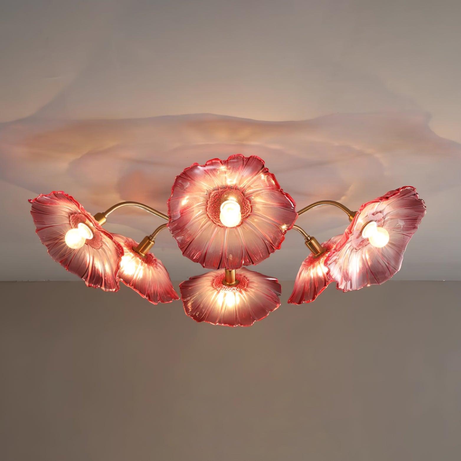 Ceiling Light Murano Glass 27.5 in Frosted Floral Pattern 3-6 Heads Living Room Bedroom Modern Lighting | Thomler