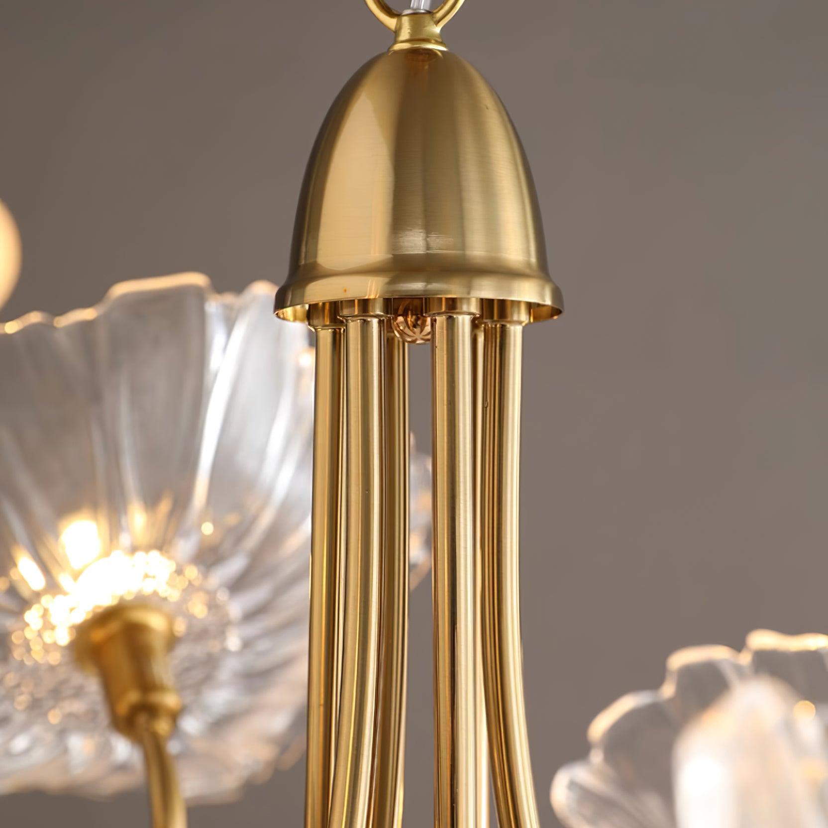 Chandelier Glass Lotus Leaf 35.4 in Modern Indoor Ceiling Light Clear Pink Artistic Home Dining Room Lighting | Thomler