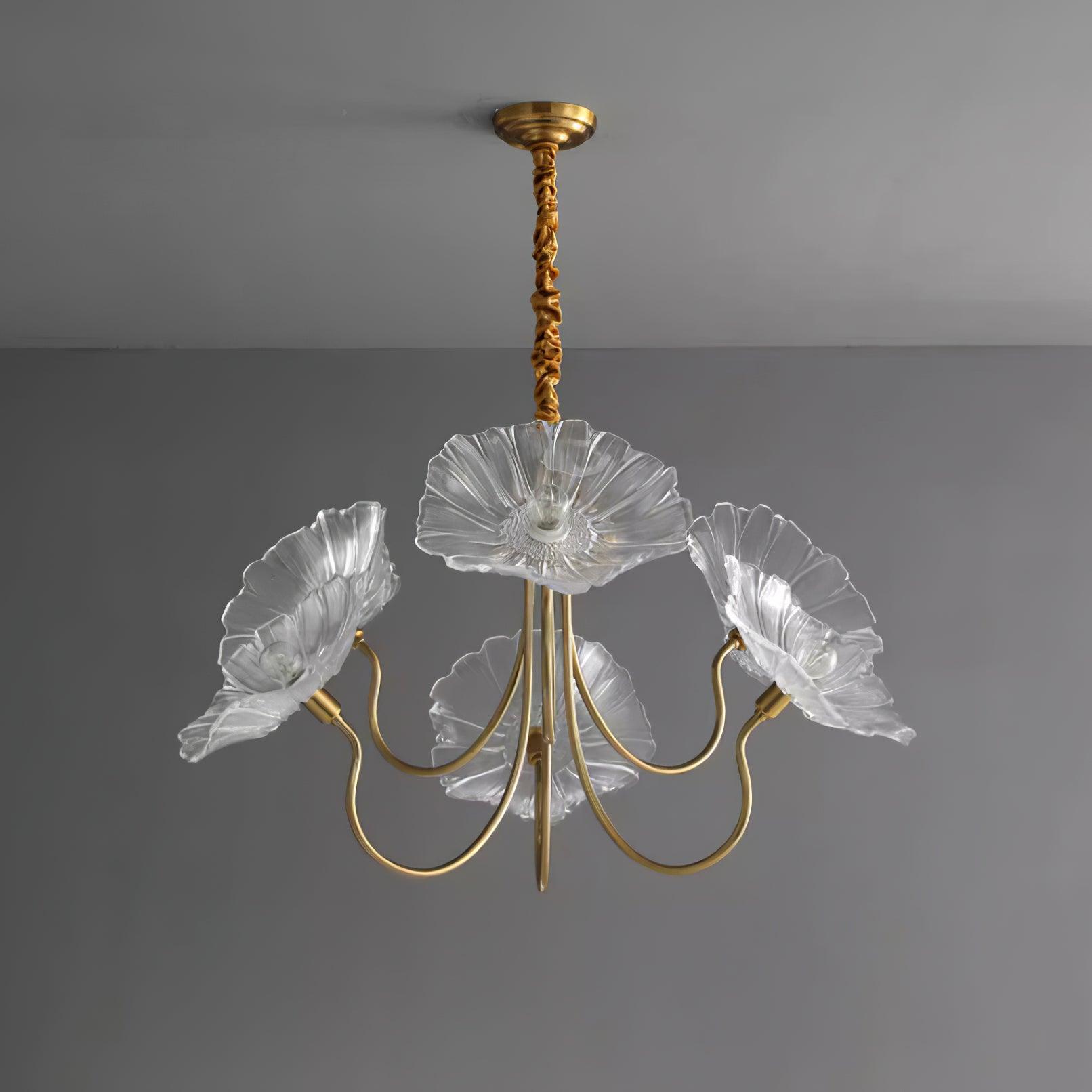 Chandelier Glass Lotus Leaf 35.4 in Modern Indoor Ceiling Light Clear Pink Artistic Home Dining Room Lighting | Thomler