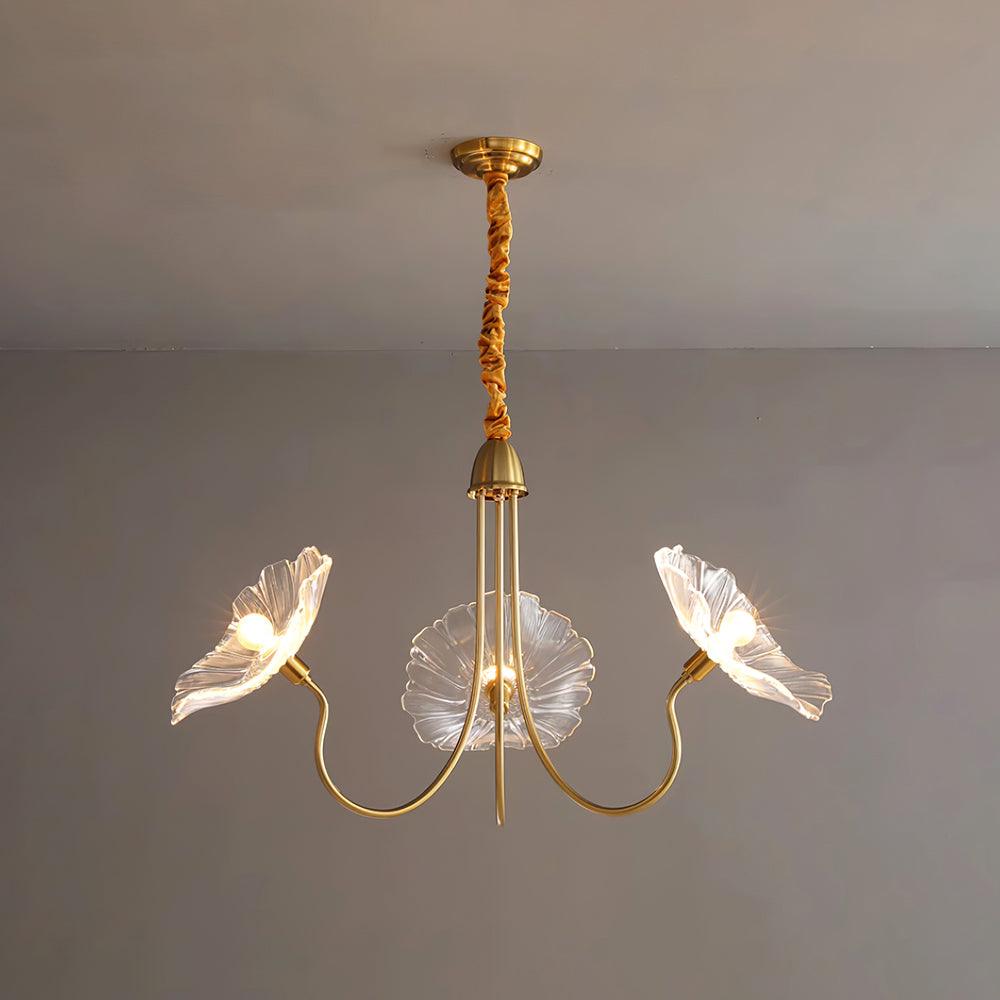 Chandelier Glass Lotus Leaf 35.4 in Modern Indoor Ceiling Light Clear Pink Artistic Home Dining Room Lighting | Thomler