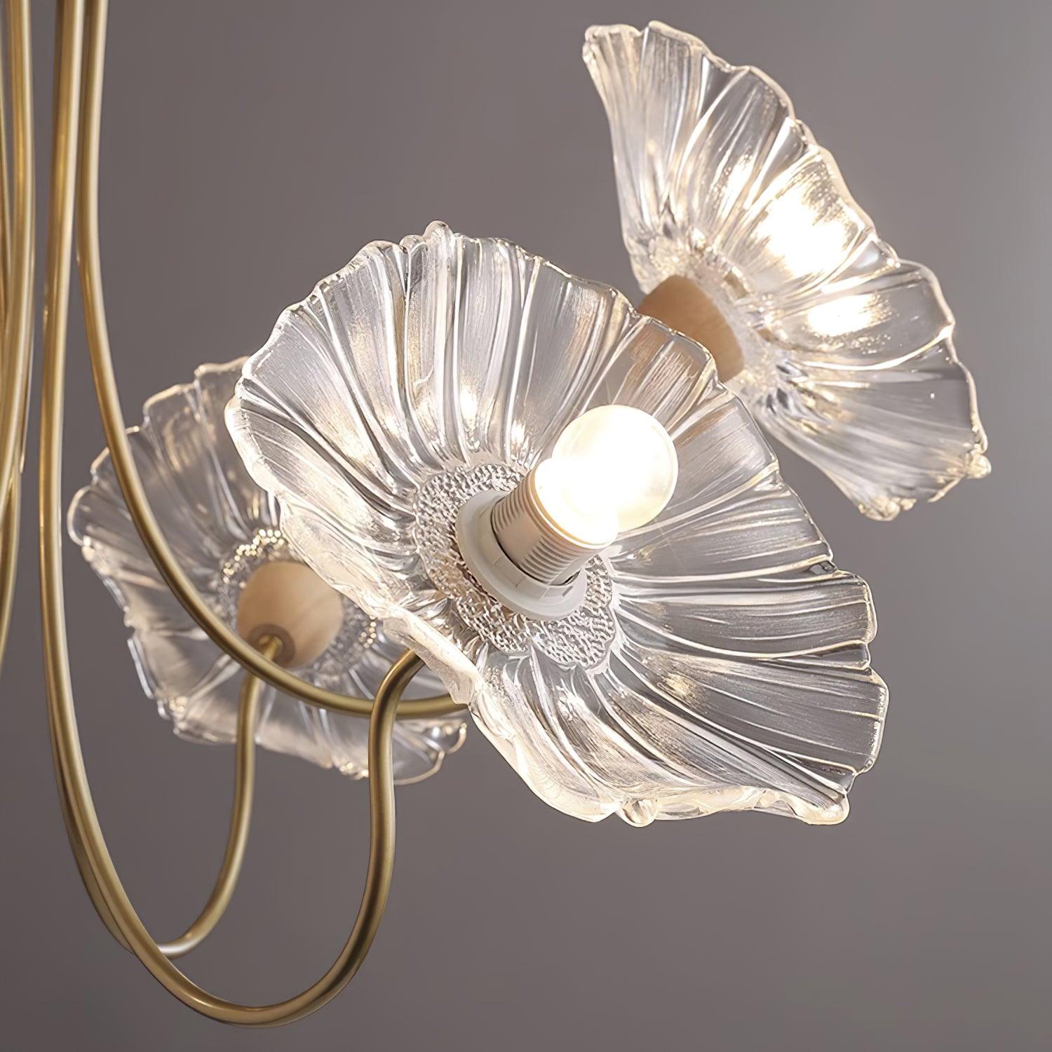 Chandelier Glass Lotus Leaf 35.4 in Modern Indoor Ceiling Light Clear Pink Artistic Home Dining Room Lighting | Thomler