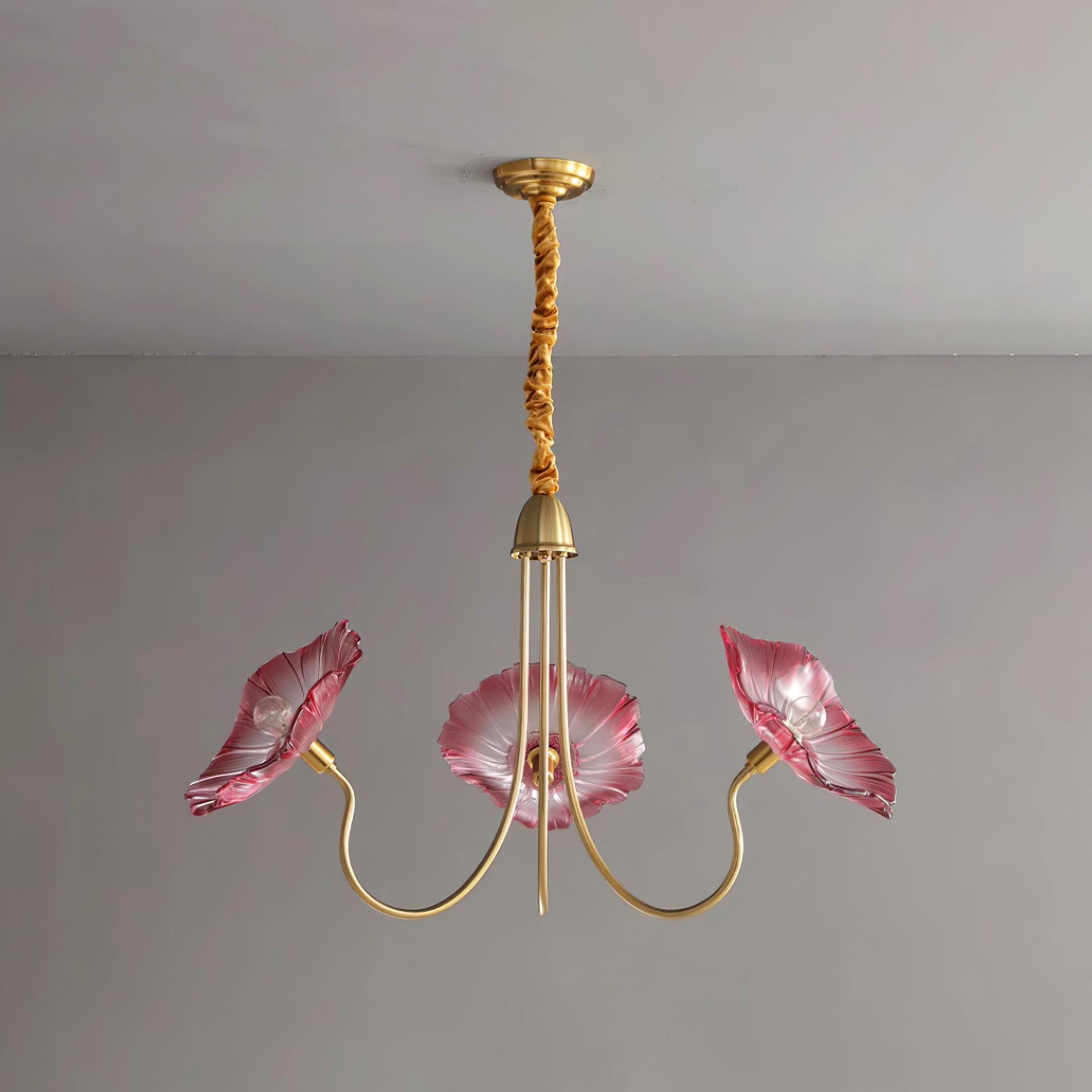 Chandelier Glass Lotus Leaf 35.4 in Modern Indoor Ceiling Light Clear Pink Artistic Home Dining Room Lighting | Thomler