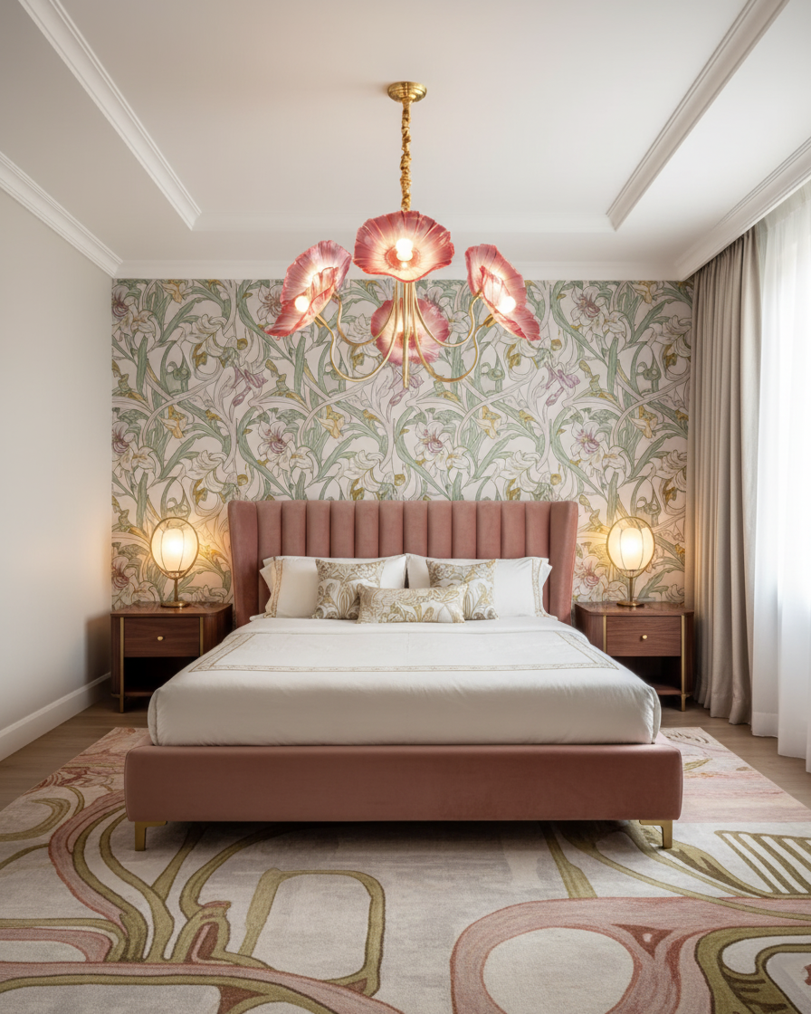 Chandelier Glass Lotus Leaf 35.4 in Modern Indoor Ceiling Light Clear Pink Artistic Home Dining Room Lighting | Thomler