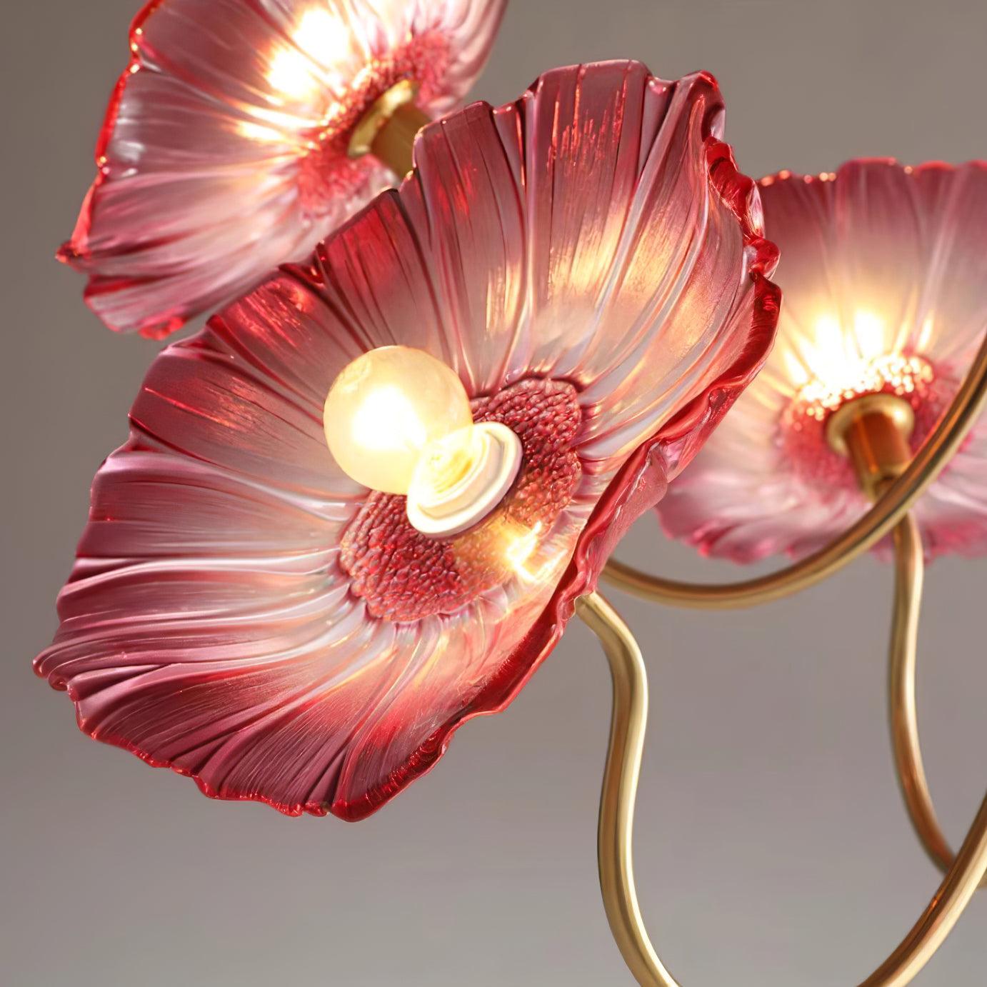 Chandelier Glass Lotus Leaf 35.4 in Modern Indoor Ceiling Light Clear Pink Artistic Home Dining Room Lighting | Thomler