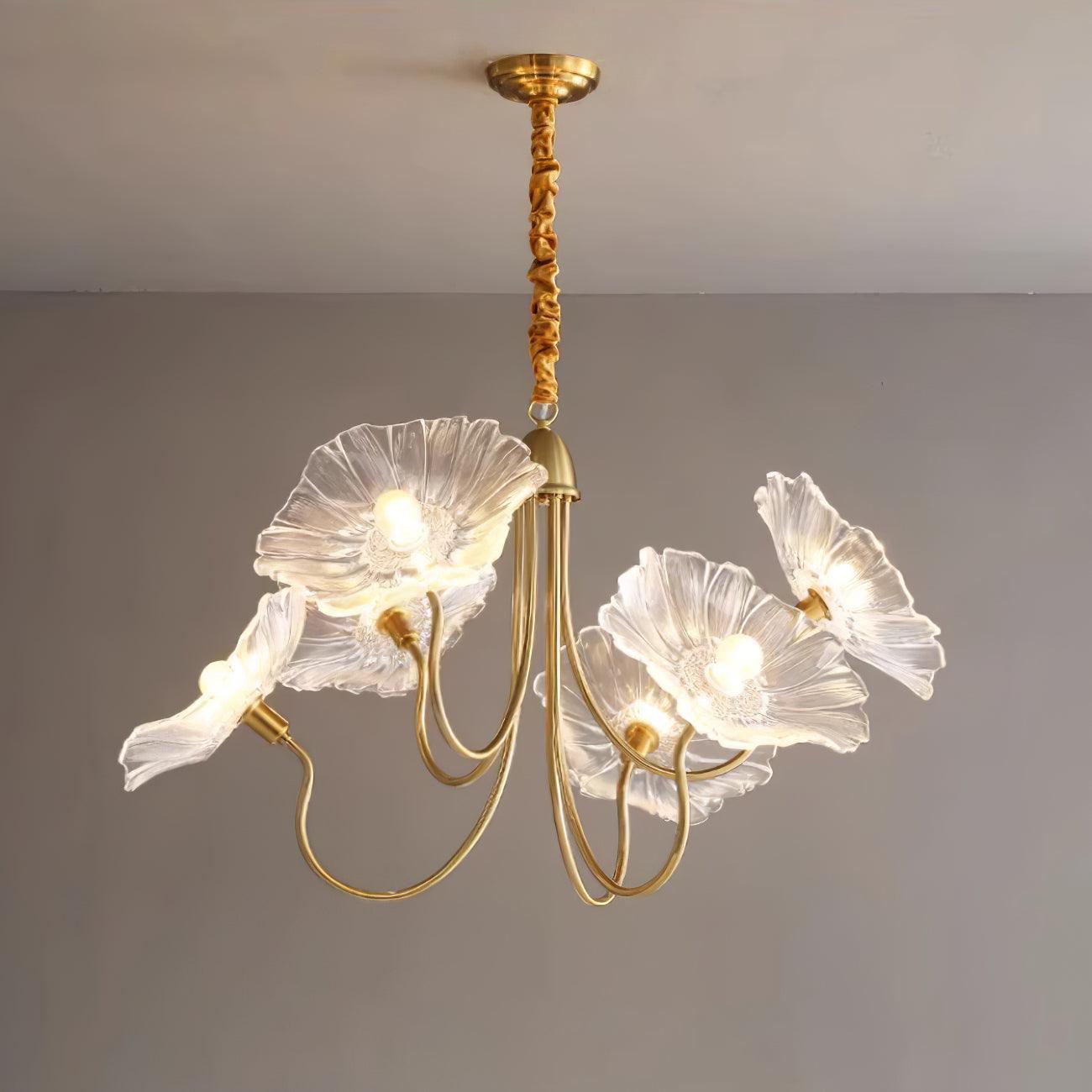 Chandelier Glass Lotus Leaf 35.4 in Modern Indoor Ceiling Light Clear Pink Artistic Home Dining Room Lighting | Thomler