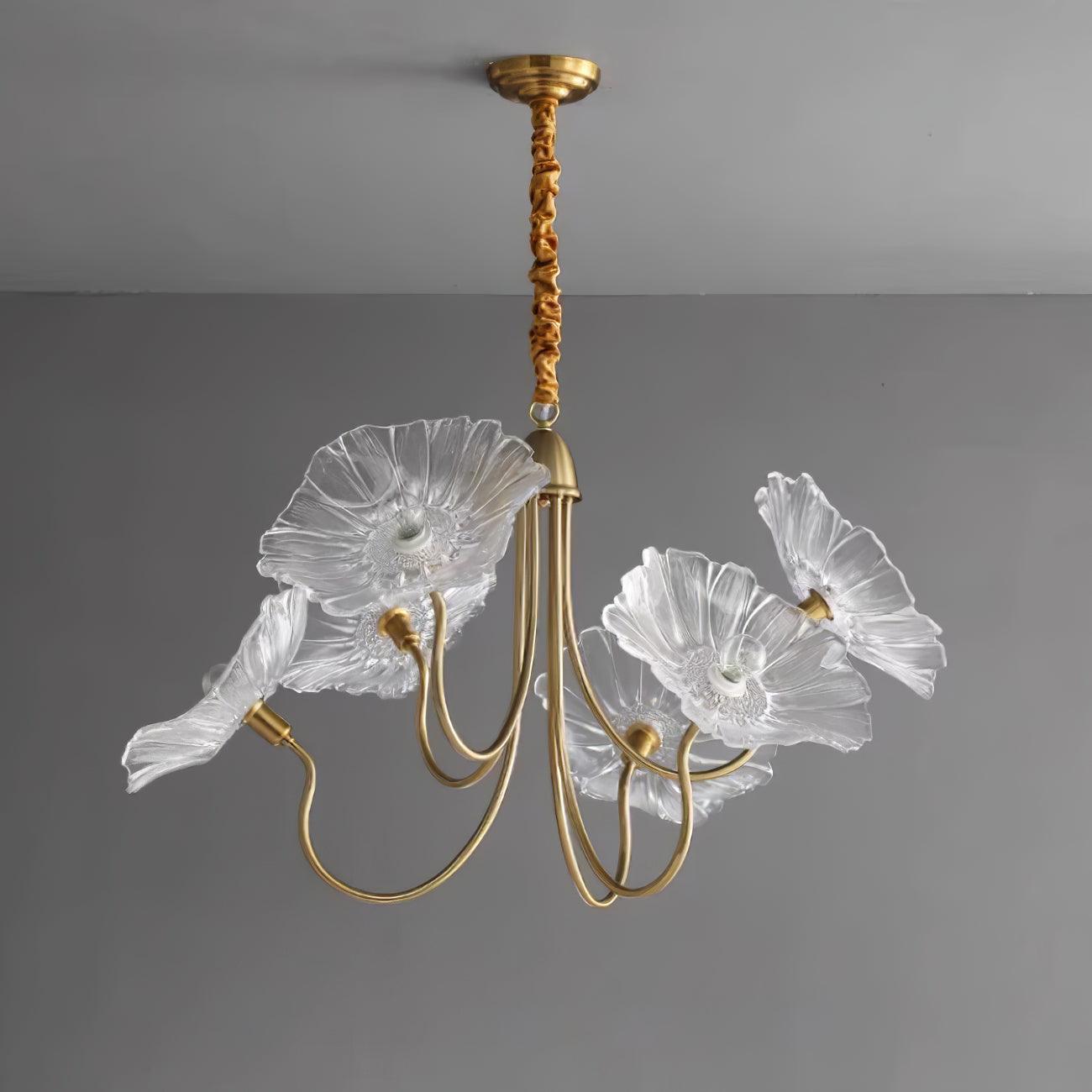 Chandelier Glass Lotus Leaf 35.4 in Modern Indoor Ceiling Light Clear Pink Artistic Home Dining Room Lighting | Thomler
