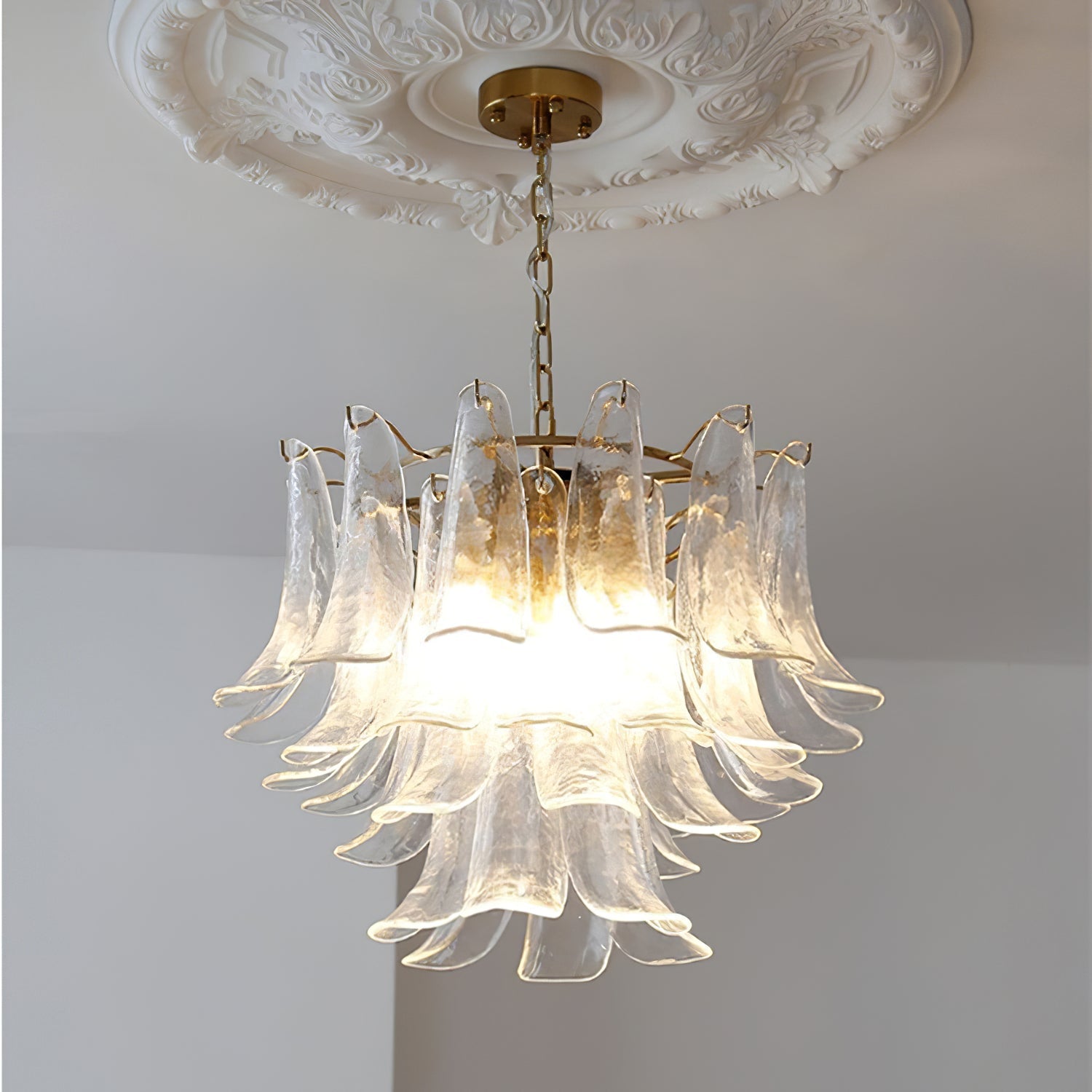 Chandelier Glass Murano 19.6 in Indoor Ceiling Light White Amber Clear Decorative Fixture | Thomler