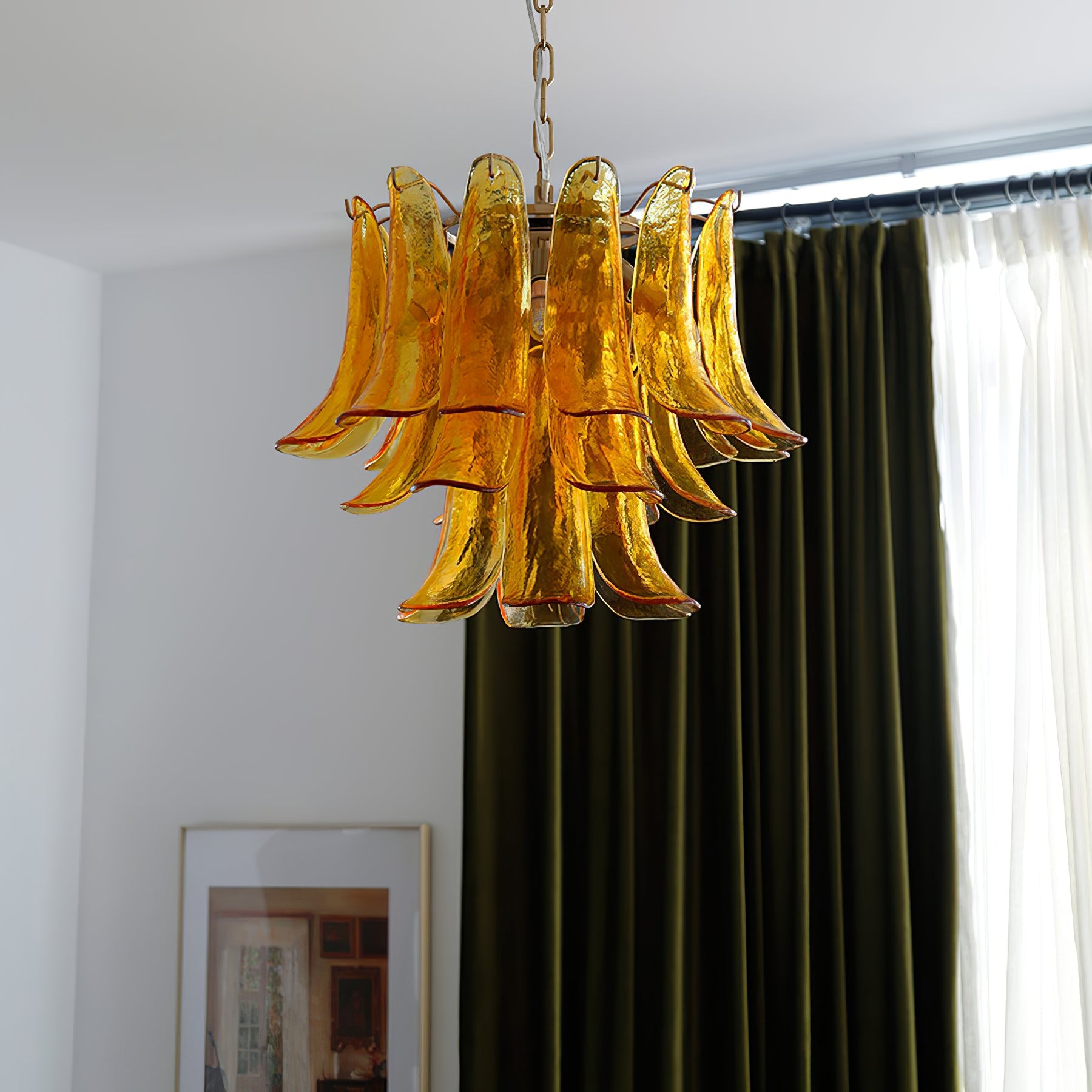 Chandelier Glass Murano 19.6 in Indoor Ceiling Light White Amber Clear Decorative Fixture | Thomler