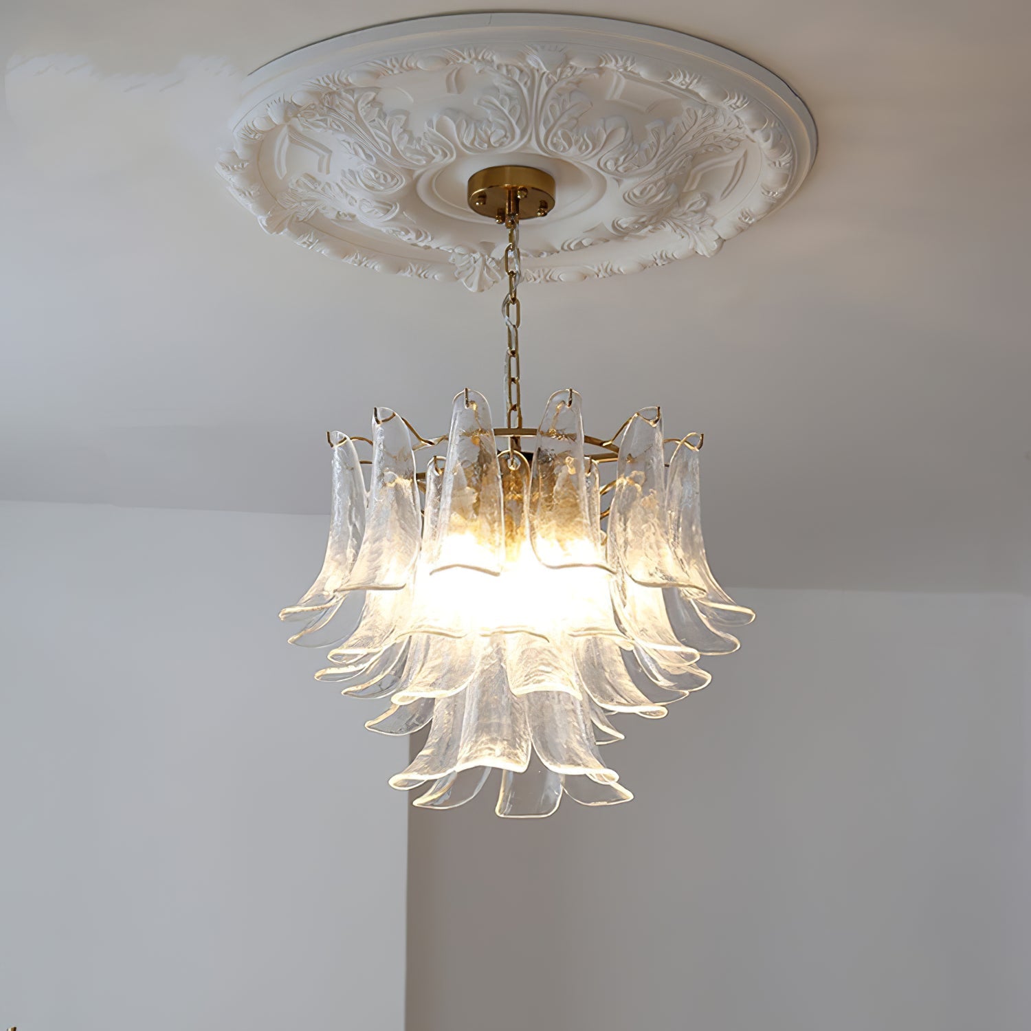 Chandelier Glass Murano 19.6 in Indoor Ceiling Light White Amber Clear Decorative Fixture | Thomler