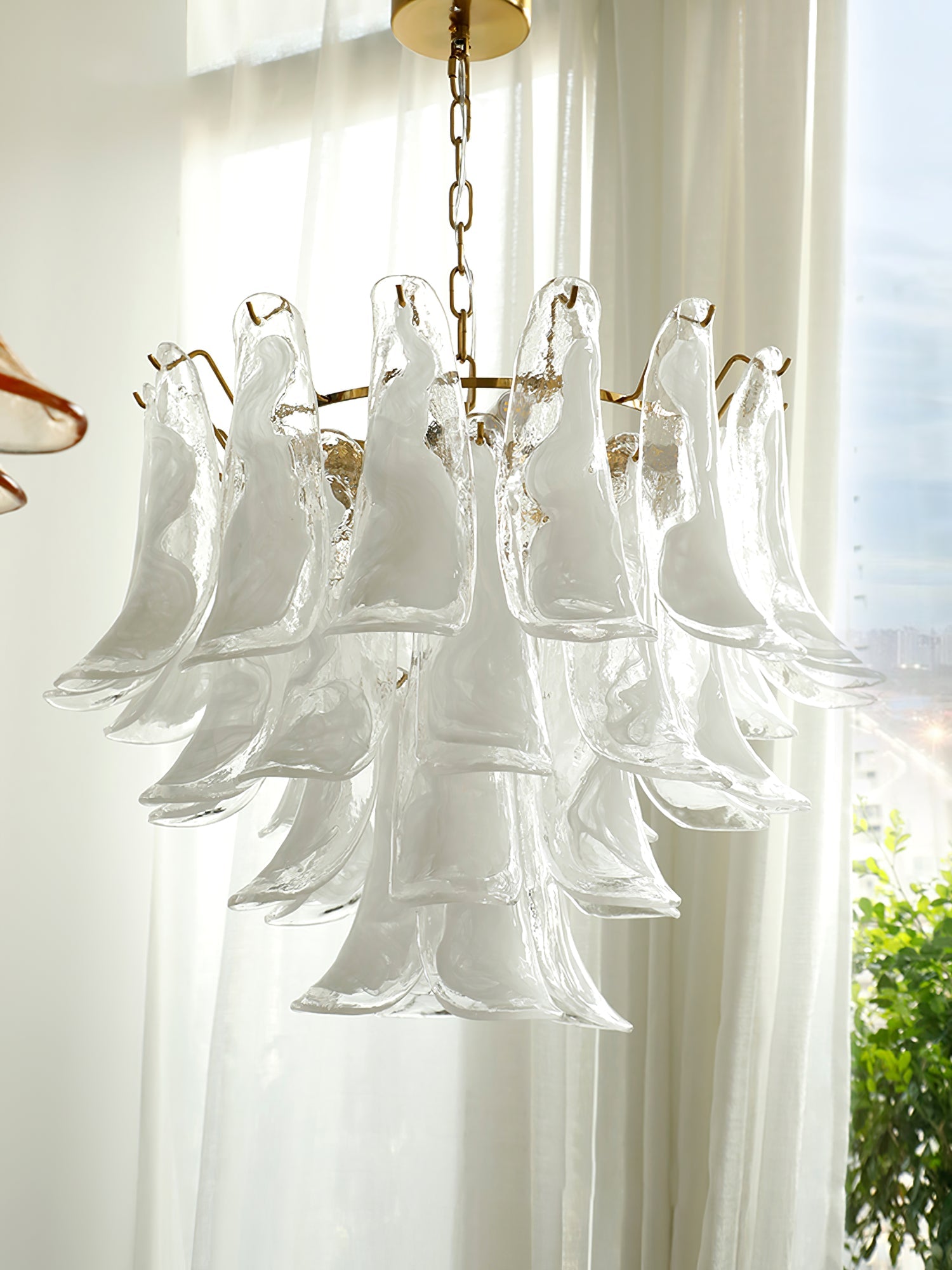 Chandelier Glass Murano 19.6 in Indoor Ceiling Light White Amber Clear Decorative Fixture | Thomler