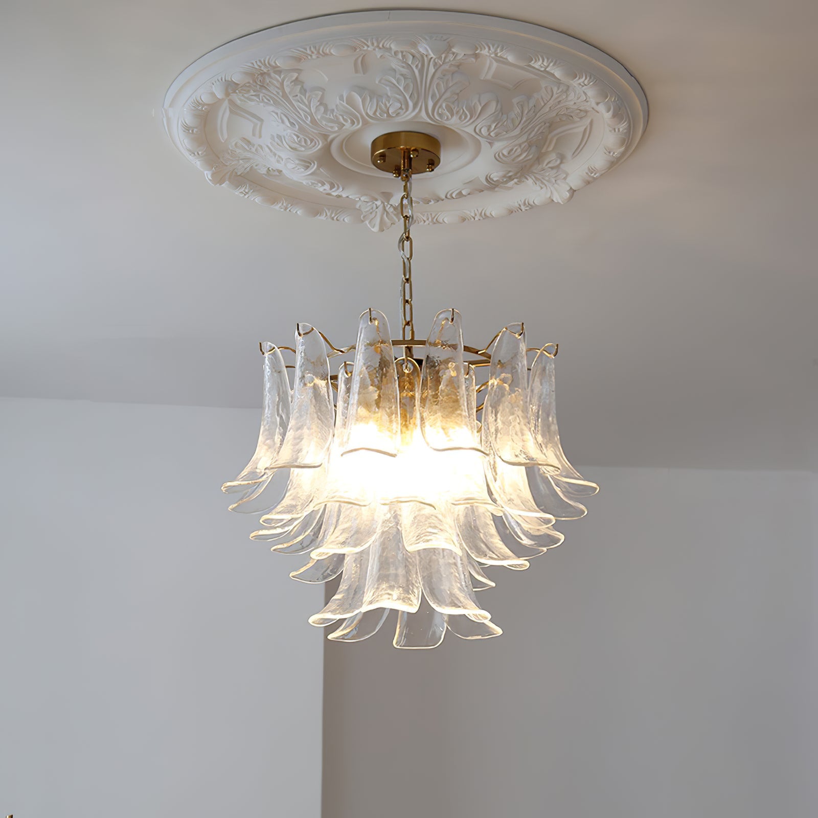 Chandelier Glass Murano 19.6 in Indoor Ceiling Light White Amber Clear Decorative Fixture | Thomler