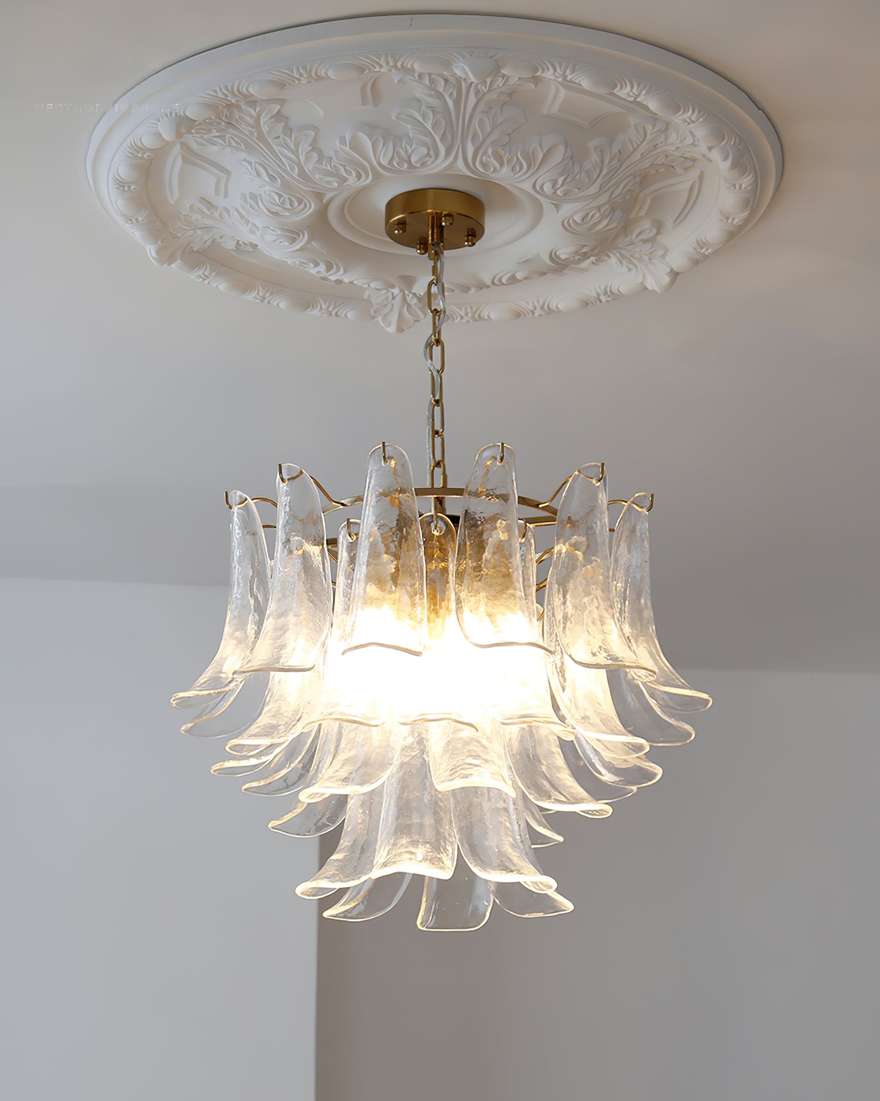 Chandelier Glass Murano 19.6 in Indoor Ceiling Light White Amber Clear Decorative Fixture | Thomler