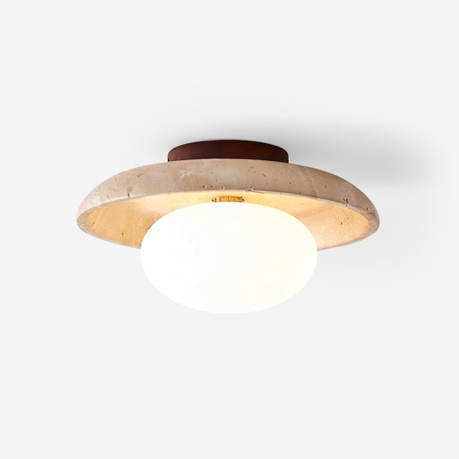 Ceiling Light Wood And Travertine 9.8 In White Hallway Bedroom Flush Mount Wall Or Ceiling Fixture | Thomler