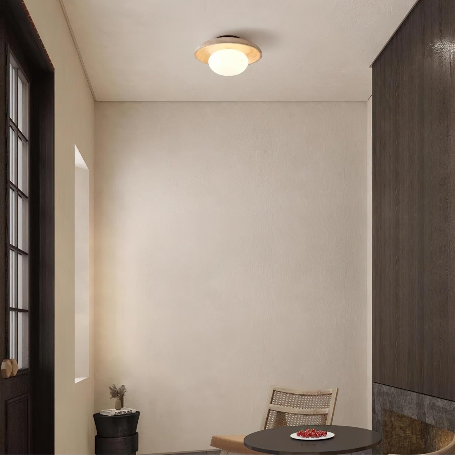 Ceiling Light Wood And Travertine 9.8 In White Hallway Bedroom Flush Mount Wall Or Ceiling Fixture | Thomler