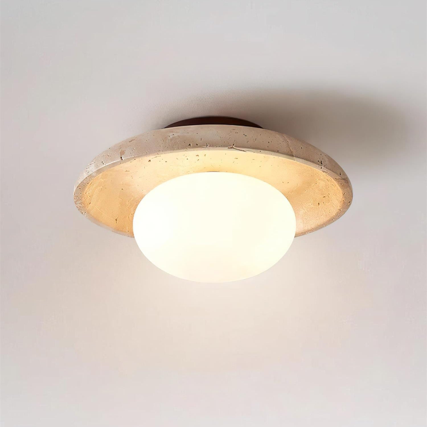 Ceiling Light Wood And Travertine 9.8 In White Hallway Bedroom Flush Mount Wall Or Ceiling Fixture | Thomler