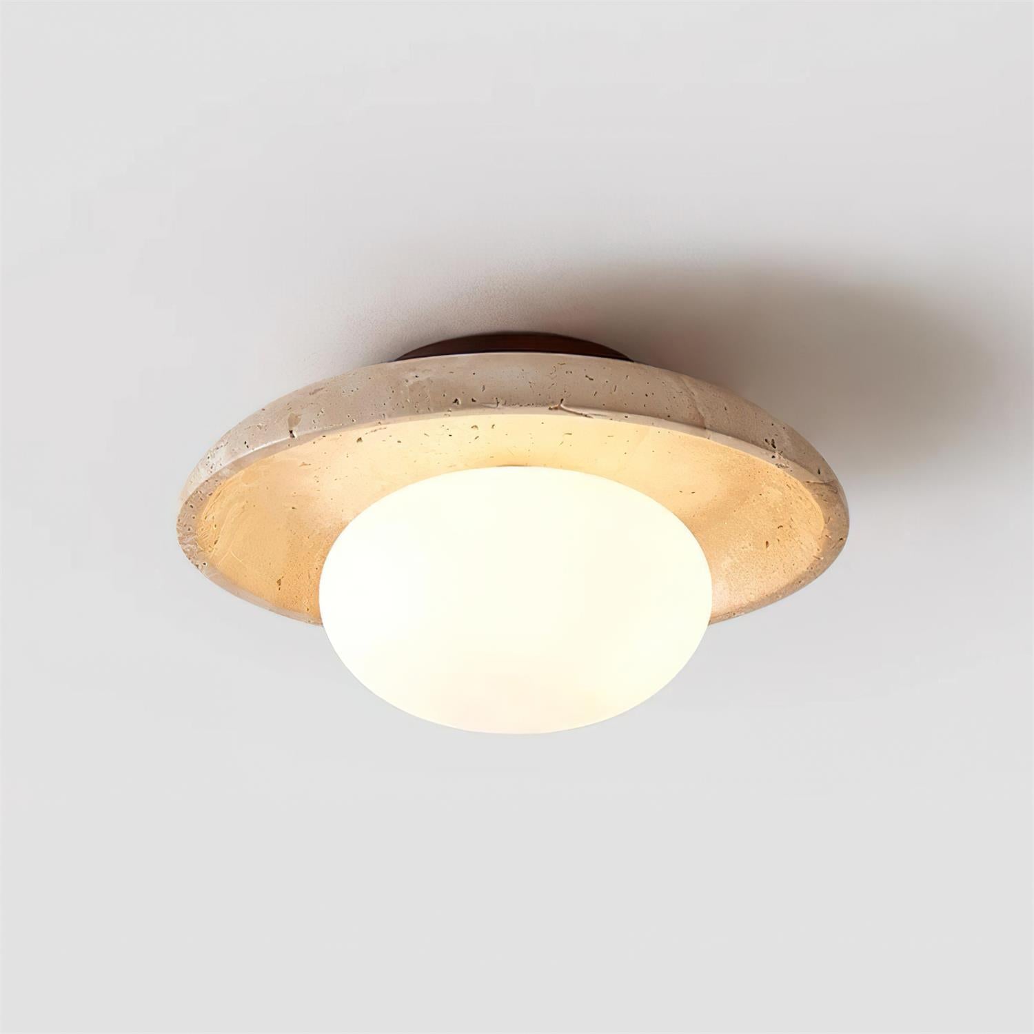 Ceiling Light Wood And Travertine 9.8 In White Hallway Bedroom Flush Mount Wall Or Ceiling Fixture | Thomler