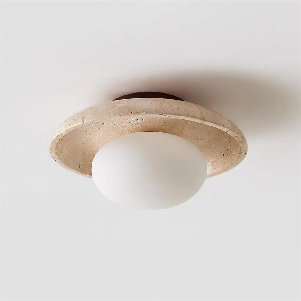 Ceiling Light Wood And Travertine 9.8 In White Hallway Bedroom Flush Mount Wall Or Ceiling Fixture | Thomler