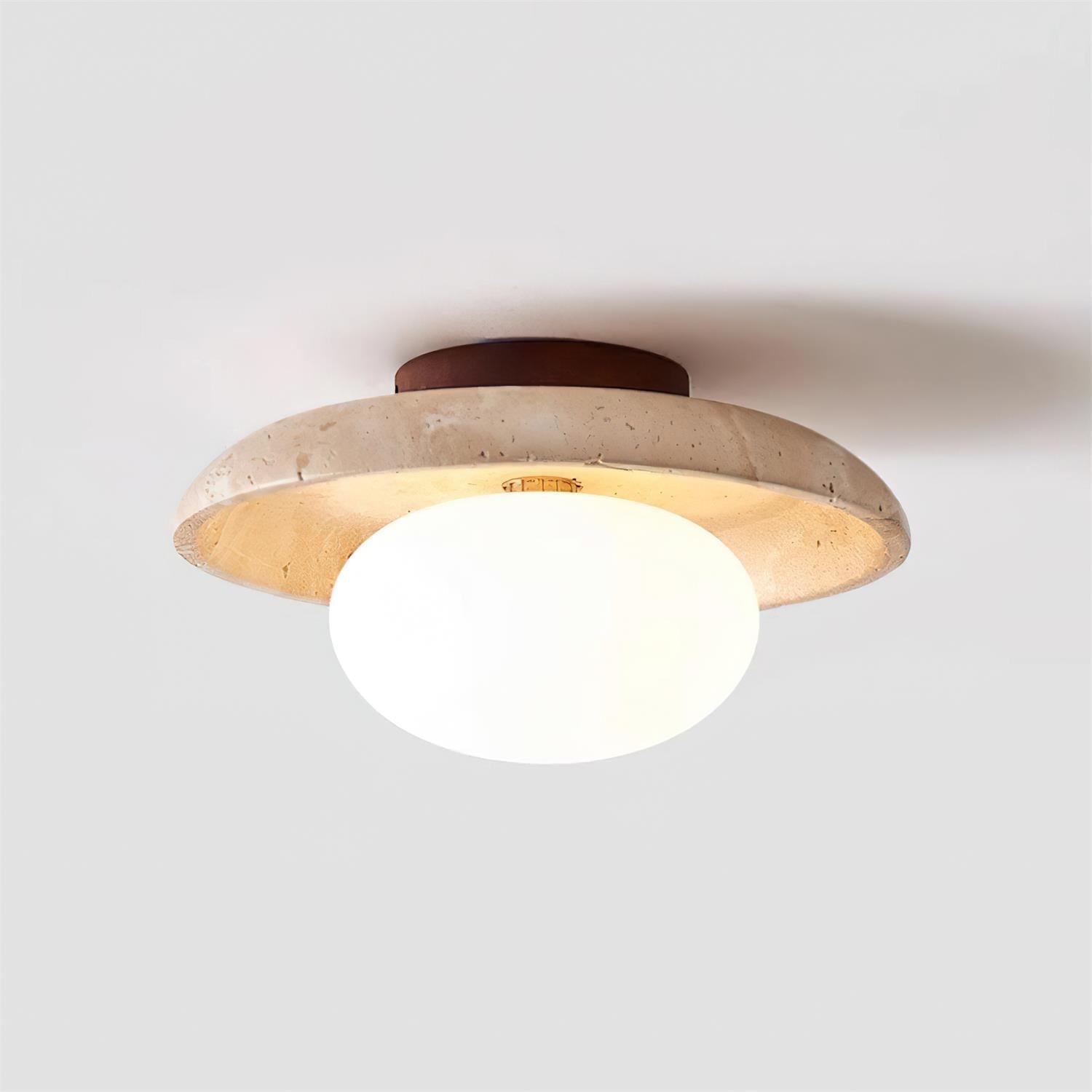 Ceiling Light Wood And Travertine 9.8 In White Hallway Bedroom Flush Mount Wall Or Ceiling Fixture | Thomler