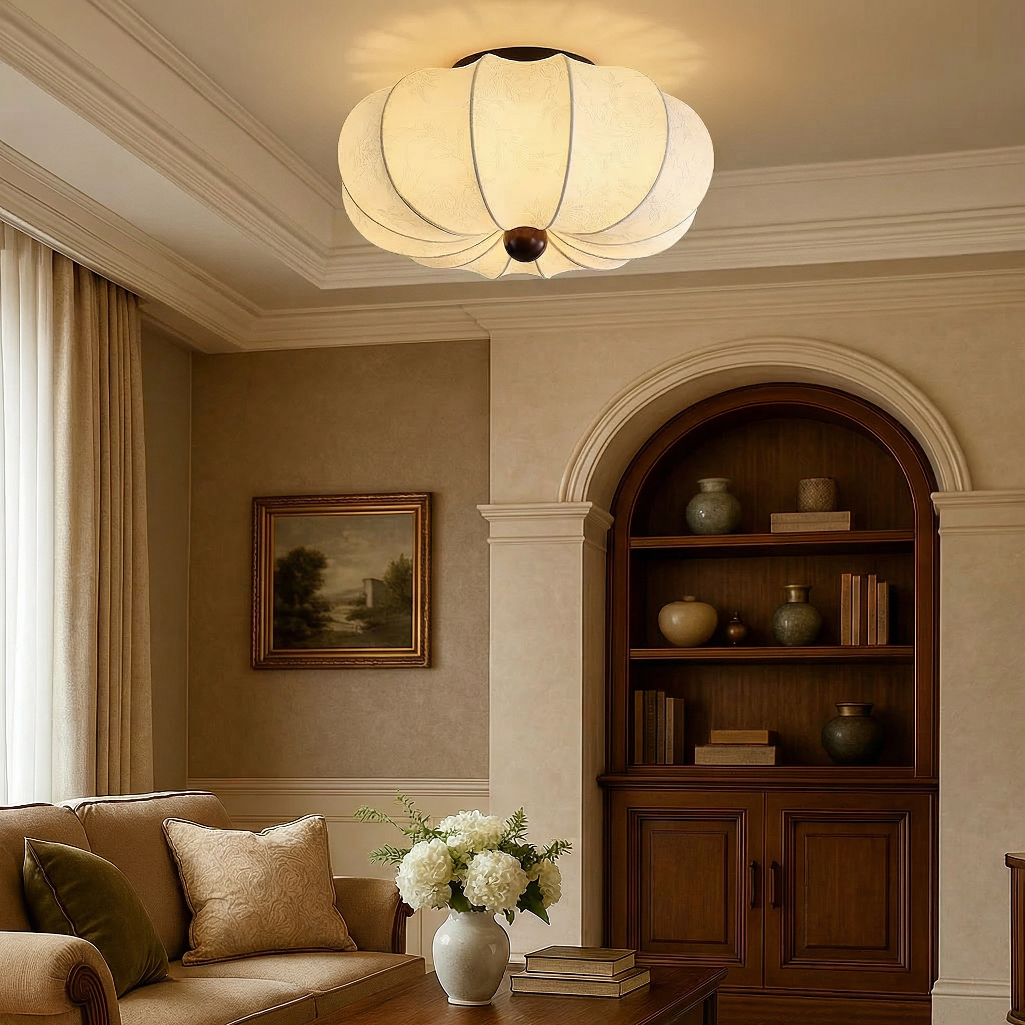 Ceiling Lamp Silk Fabric E27 White 10.0 to 15.0 m² Living Room Bedroom Hallway Flush Mount Light | Thomler