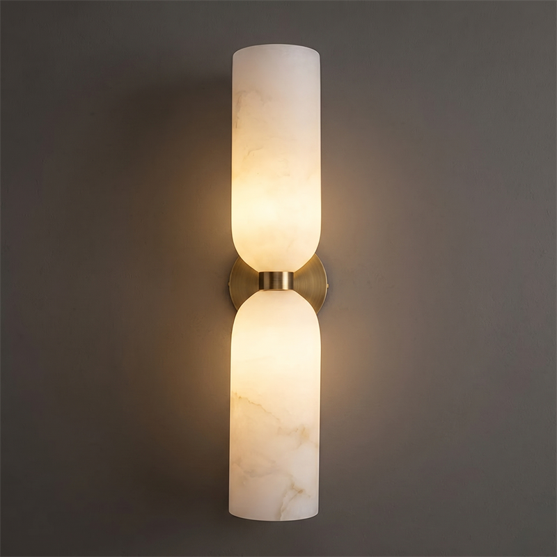 Hand-Carved Spanish Stone Sconce with Brass or Wood Frame – Natural Translucent Wall Light for Living Room & Hallway | Thomler