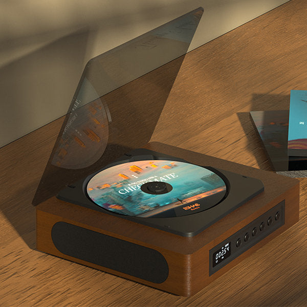CD Player Wood Finish Bluetooth Streaming FM Radio Home Audio Music System LCD Display Type C Connectivity | Thomler