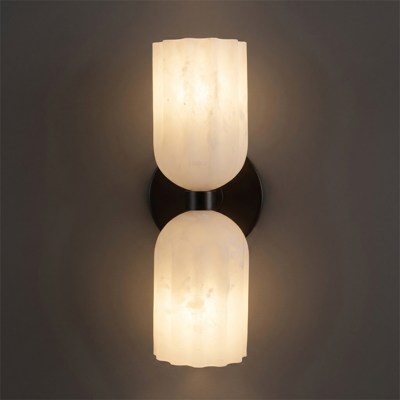Hand-Carved Spanish Stone Sconce with Brass or Wood Frame – Natural Translucent Wall Light for Living Room & Hallway | Thomler