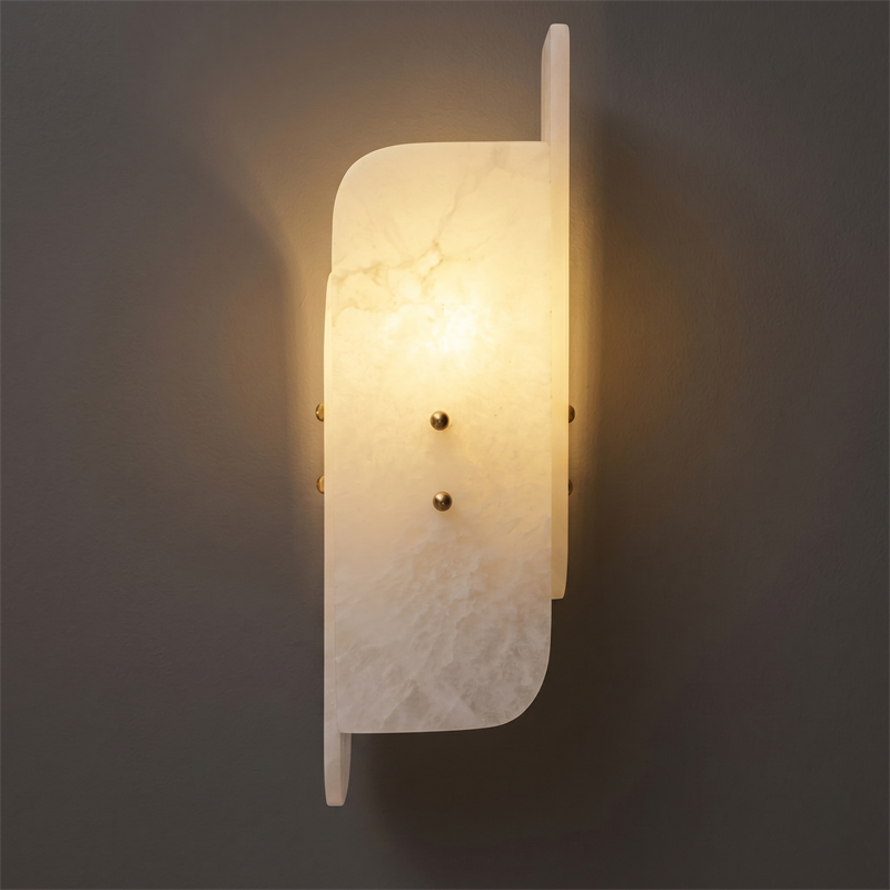 Hand-Carved Spanish Stone Sconce with Brass or Wood Frame – Natural Translucent Wall Light for Living Room & Hallway | Thomler