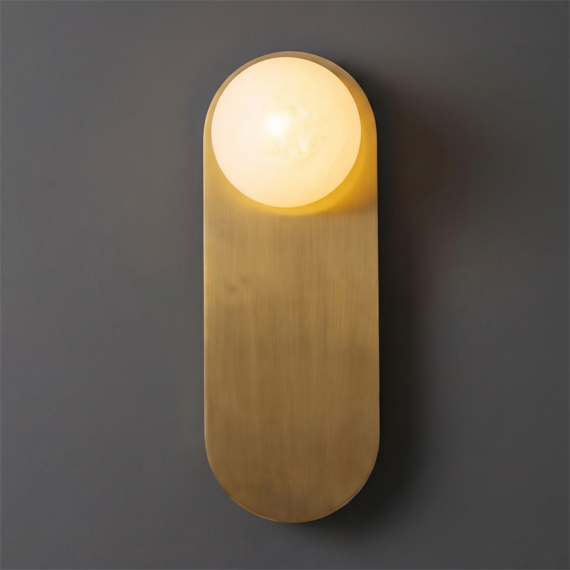 Hand-Carved Spanish Stone Sconce with Brass or Wood Frame – Natural Translucent Wall Light for Living Room & Hallway | Thomler