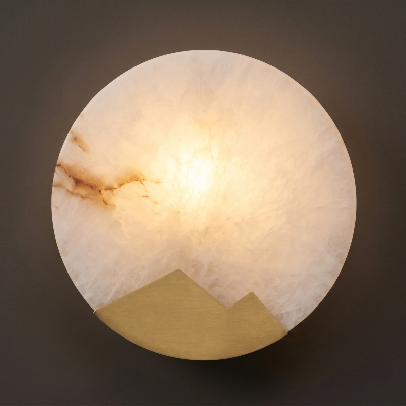 Hand-Carved Spanish Stone Sconce with Brass or Wood Frame – Natural Translucent Wall Light for Living Room & Hallway | Thomler