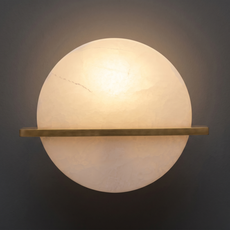 Hand-Carved Spanish Stone Sconce with Brass or Wood Frame – Natural Translucent Wall Light for Living Room & Hallway | Thomler