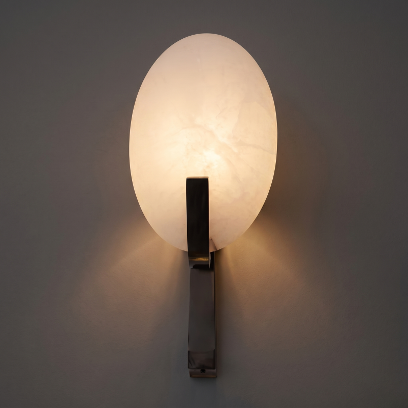 Hand-Carved Spanish Stone Sconce with Brass or Wood Frame – Natural Translucent Wall Light for Living Room & Hallway | Thomler