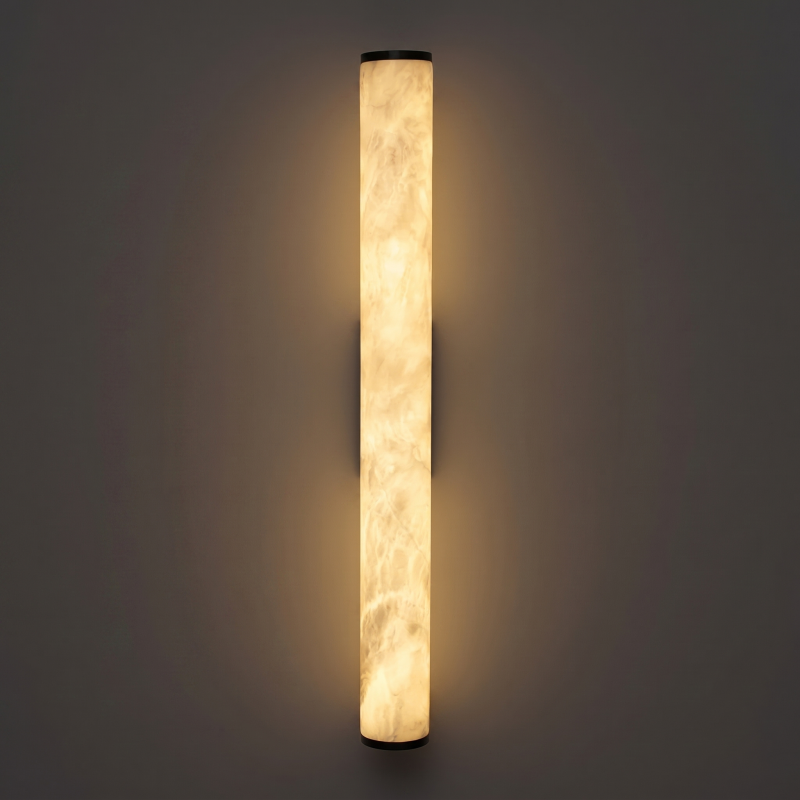 Hand-Carved Spanish Stone Sconce with Brass or Wood Frame – Natural Translucent Wall Light for Living Room & Hallway | Thomler