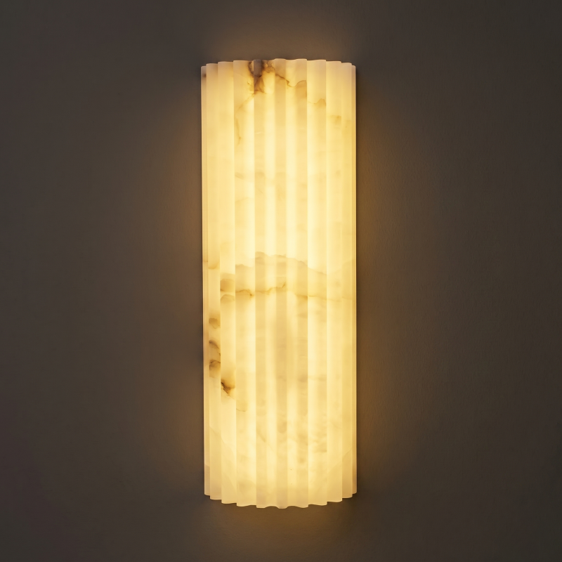 Hand-Carved Spanish Stone Sconce with Brass or Wood Frame – Natural Translucent Wall Light for Living Room & Hallway | Thomler