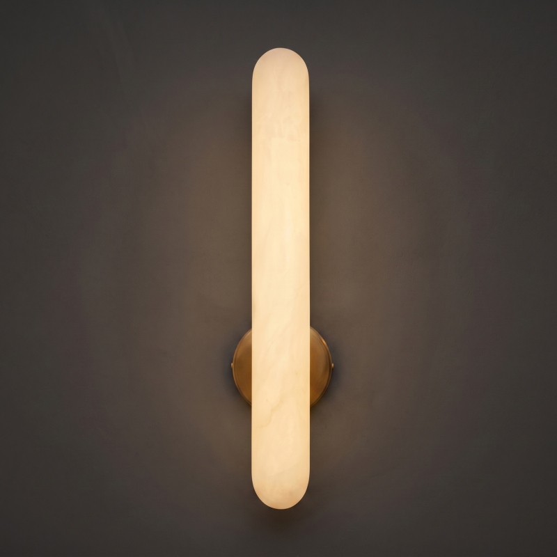 Hand-Carved Spanish Stone Sconce with Brass or Wood Frame – Natural Translucent Wall Light for Living Room & Hallway | Thomler