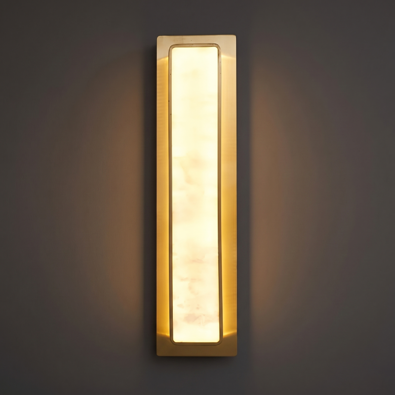 Hand-Carved Spanish Stone Sconce with Brass or Wood Frame – Natural Translucent Wall Light for Living Room & Hallway | Thomler