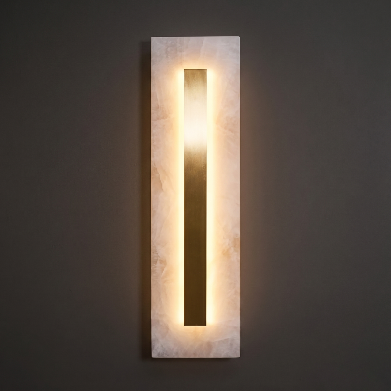 Hand-Carved Spanish Stone Sconce with Brass or Wood Frame – Natural Translucent Wall Light for Living Room & Hallway | Thomler