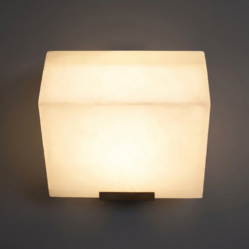 Hand-Carved Spanish Stone Sconce with Brass or Wood Frame – Natural Translucent Wall Light for Living Room & Hallway | Thomler