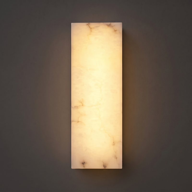 Hand-Carved Spanish Stone Sconce with Brass or Wood Frame – Natural Translucent Wall Light for Living Room & Hallway | Thomler