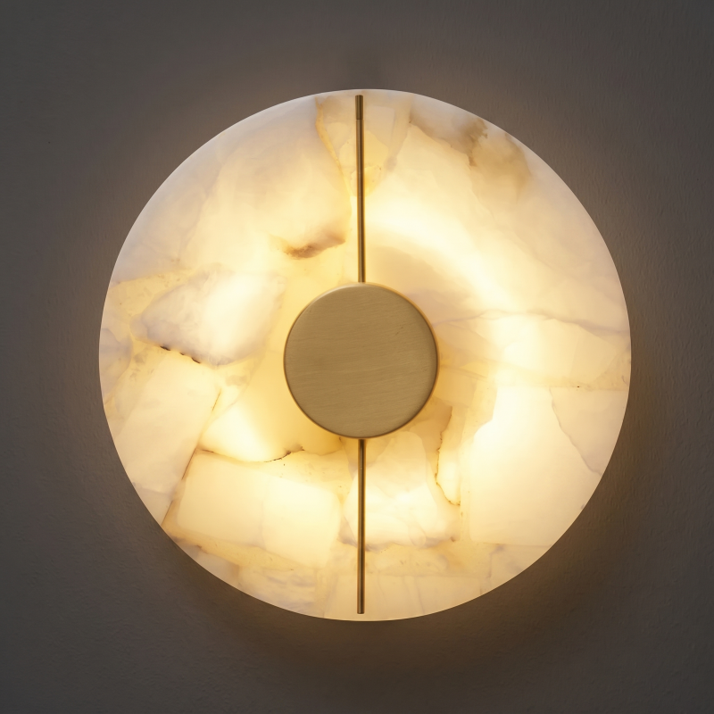 Hand-Carved Spanish Stone Sconce with Brass or Wood Frame – Natural Translucent Wall Light for Living Room & Hallway | Thomler