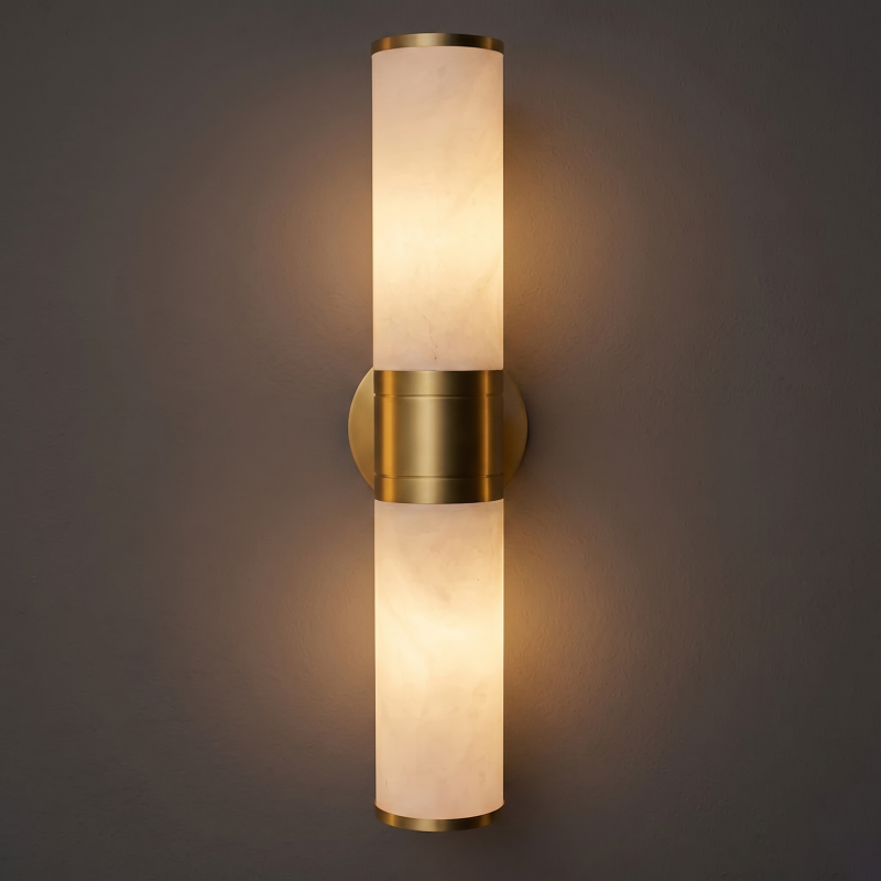 Hand-Carved Spanish Stone Sconce with Brass or Wood Frame – Natural Translucent Wall Light for Living Room & Hallway | Thomler